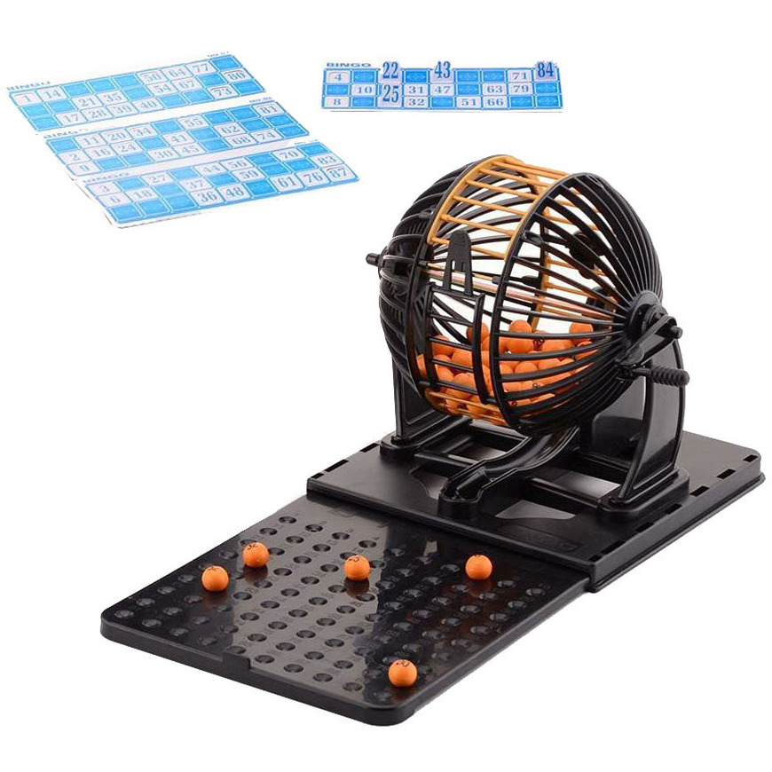 Bingo spel zwart/oranje complete set nummers 1-90 met molen en bingokaarten