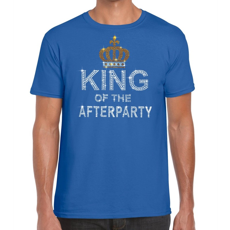 Blauw Toppers King of the afterparty glitter t-shirt heren