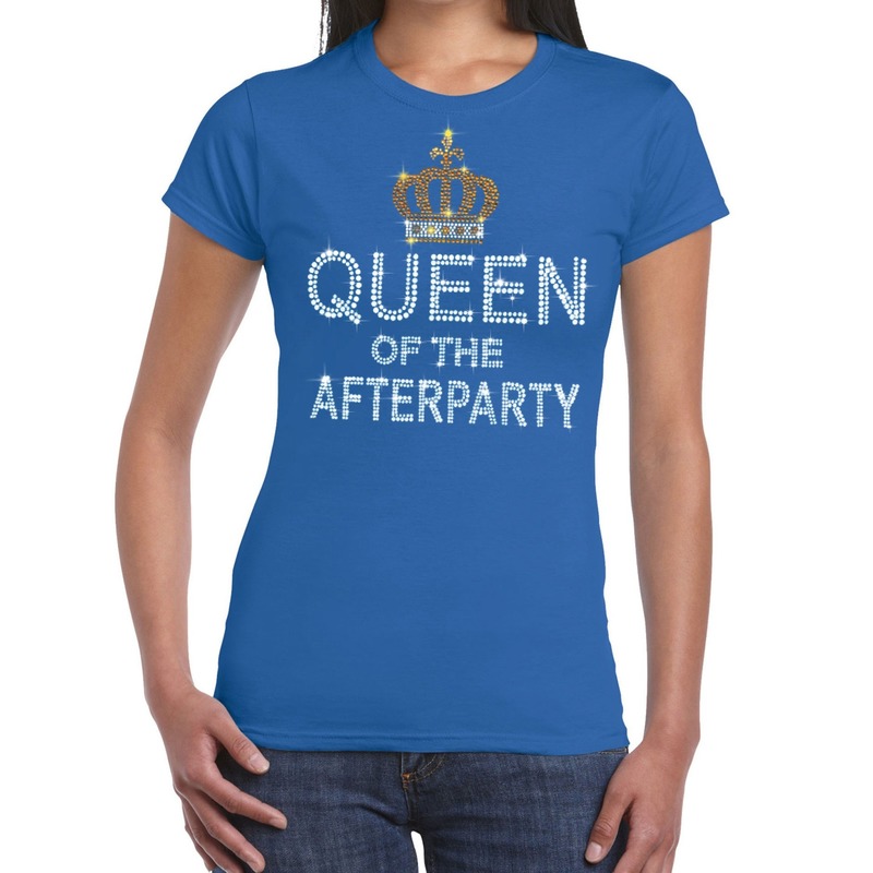 Blauw Toppers Queen of the afterparty glitter t-shirt dames
