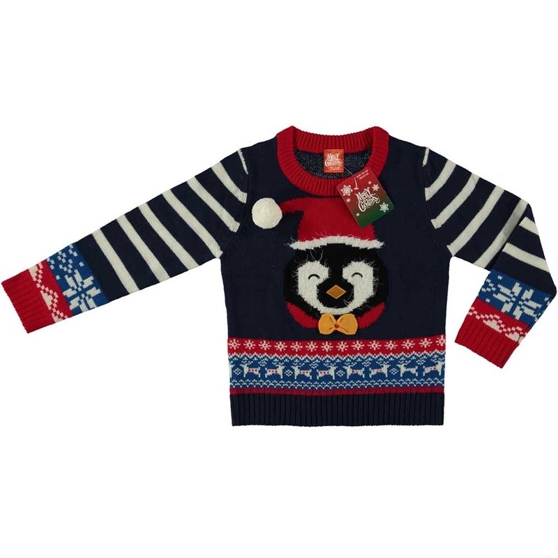 Blauwe kersttrui pinguin voor kinderen