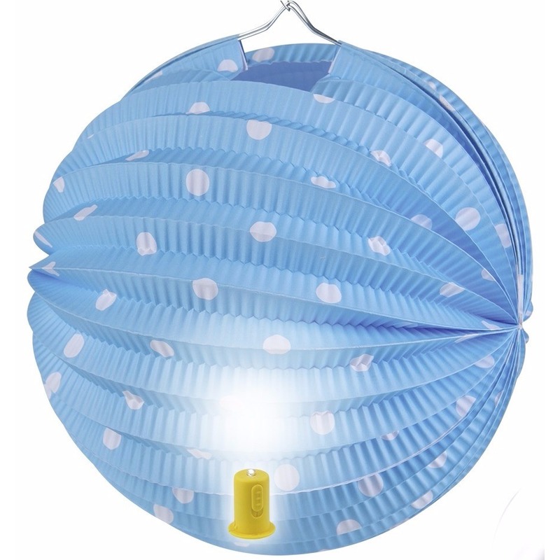 Blauwe lampion met witte stippen 20 cm