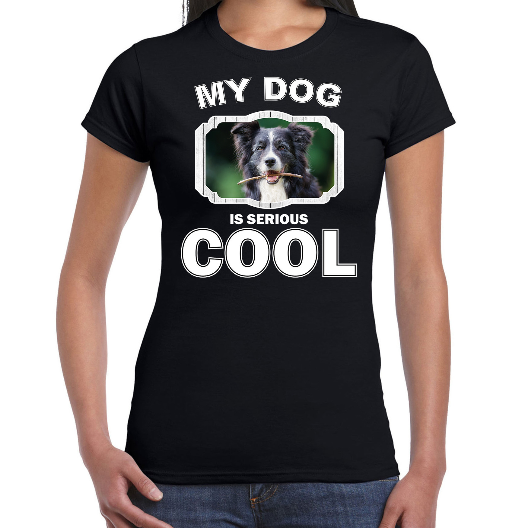 Border collie honden t-shirt my dog is serious cool zwart voor dames