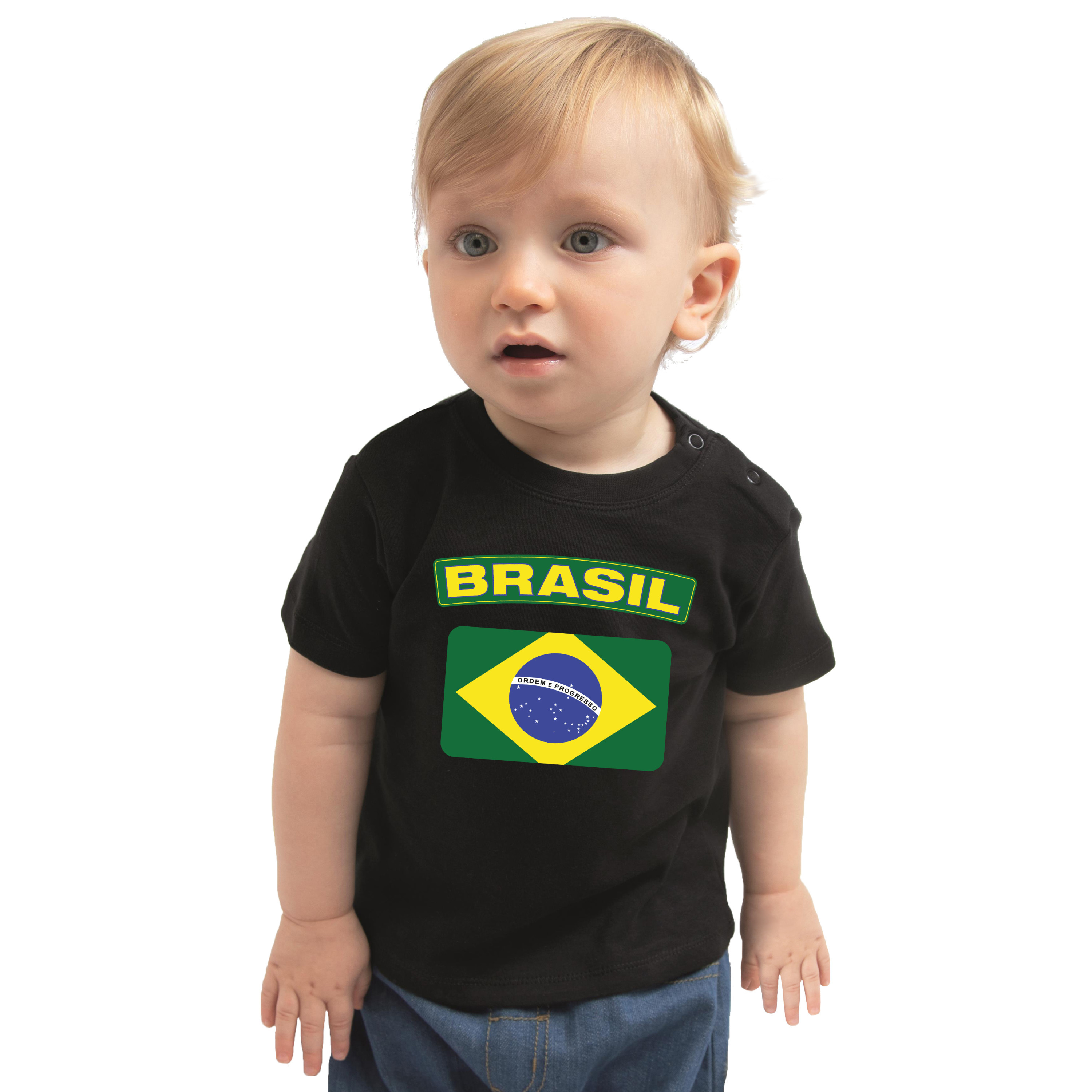 Brasil t-shirt met vlag Brazilie zwart voor babys