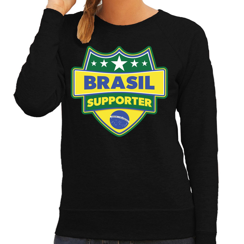 Brazilie - Brasil schild supporter sweater zwart voor dames