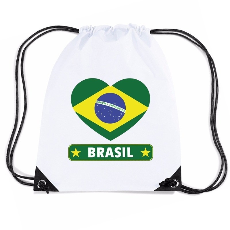 Brazilie hart vlag nylon rugzak wit