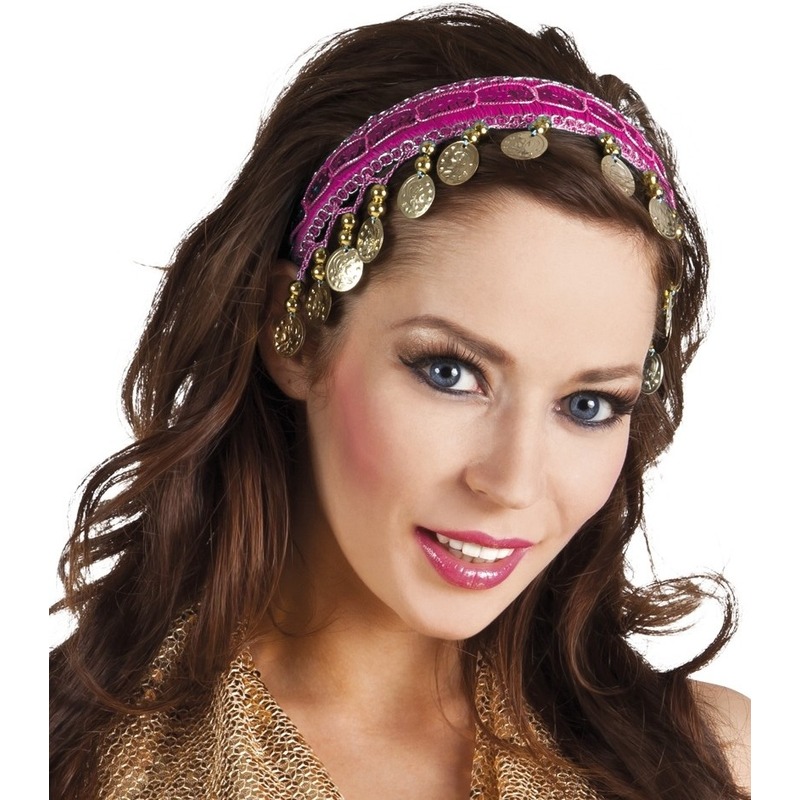 Buikdanseres hoofdband-diadeem fuchsia roze dames verkleedaccess