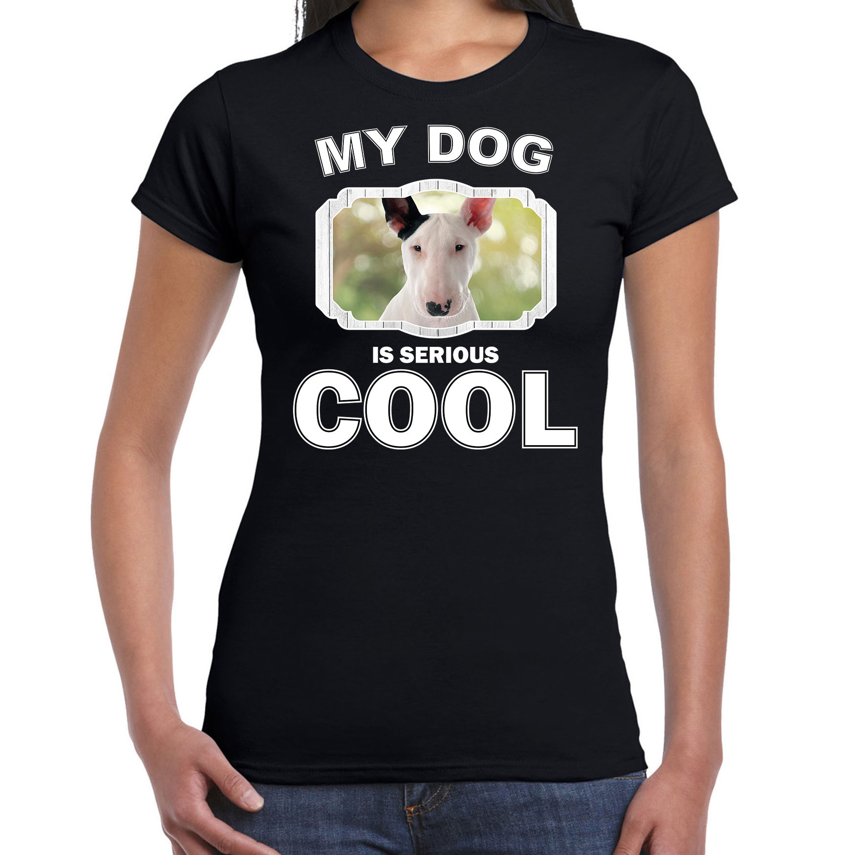 Bullterrier honden t-shirt my dog is serious cool zwart voor dames