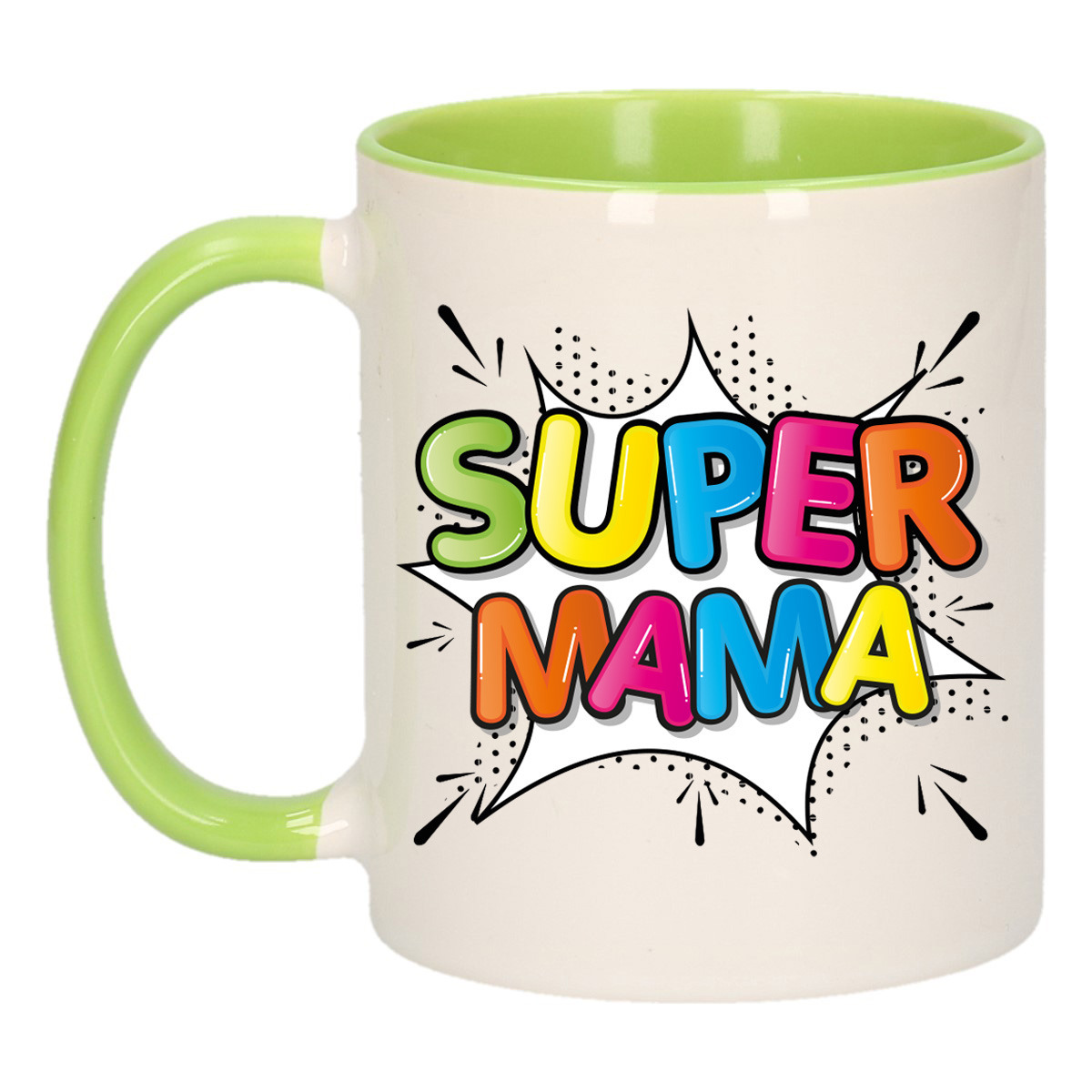 Cadeau koffie-thee mok voor mama groen super mama keramiek 300 ml Moederdag