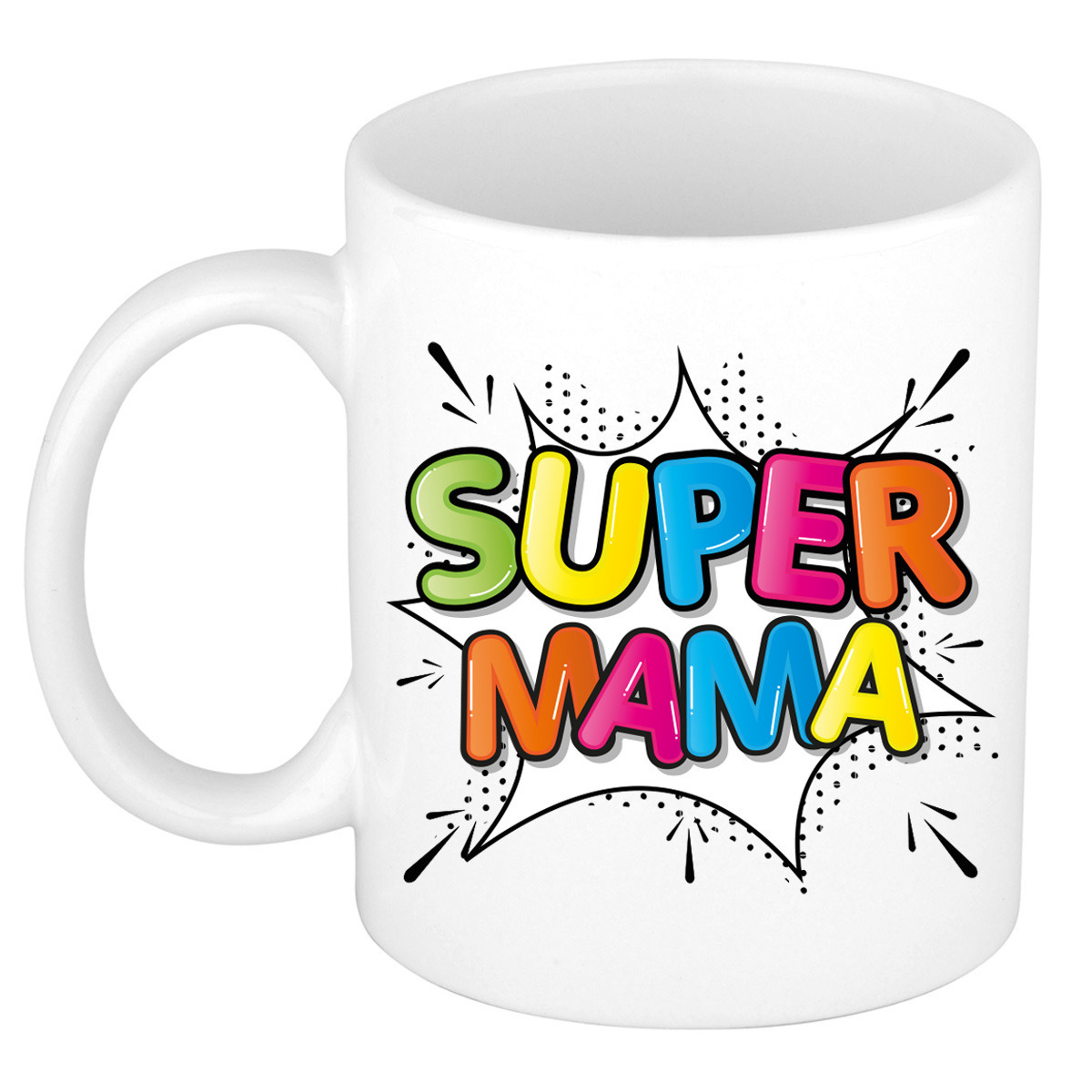 Cadeau koffie-thee mok voor mama wit super mama keramiek 300 ml Moederdag