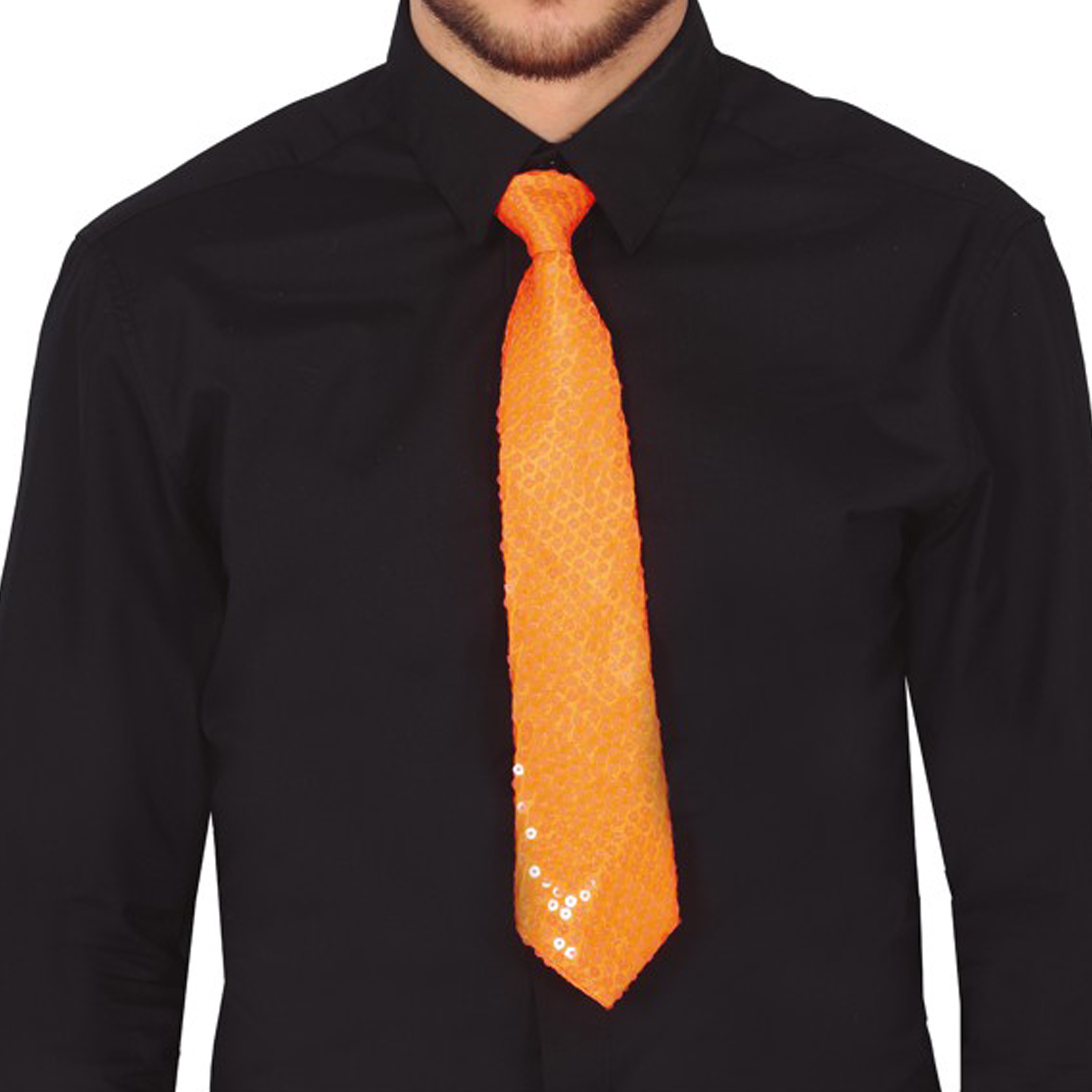 Carnaval verkleed stropdas met pailletten oranje polyester volwassenen-unisex