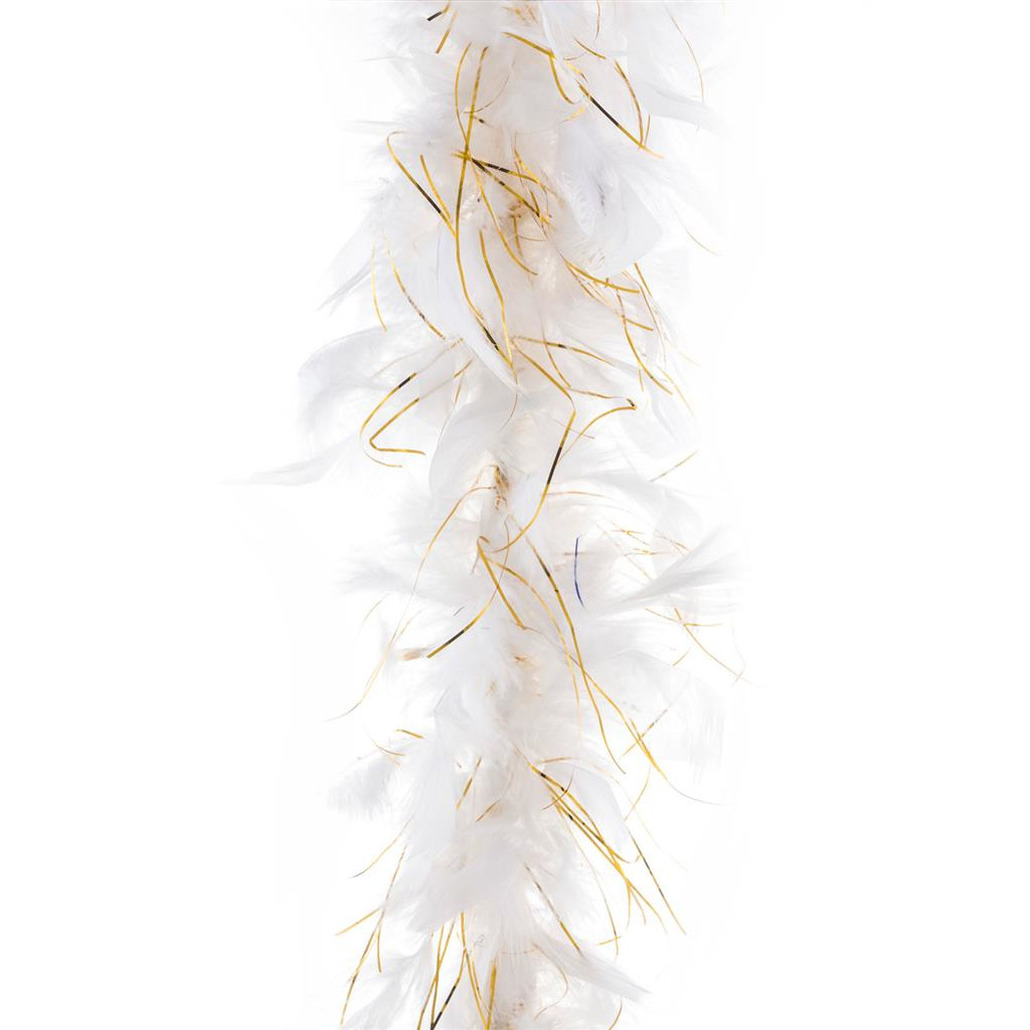 Carnaval verkleed veren Boa - kleur wit met gouddraad - 200 cm