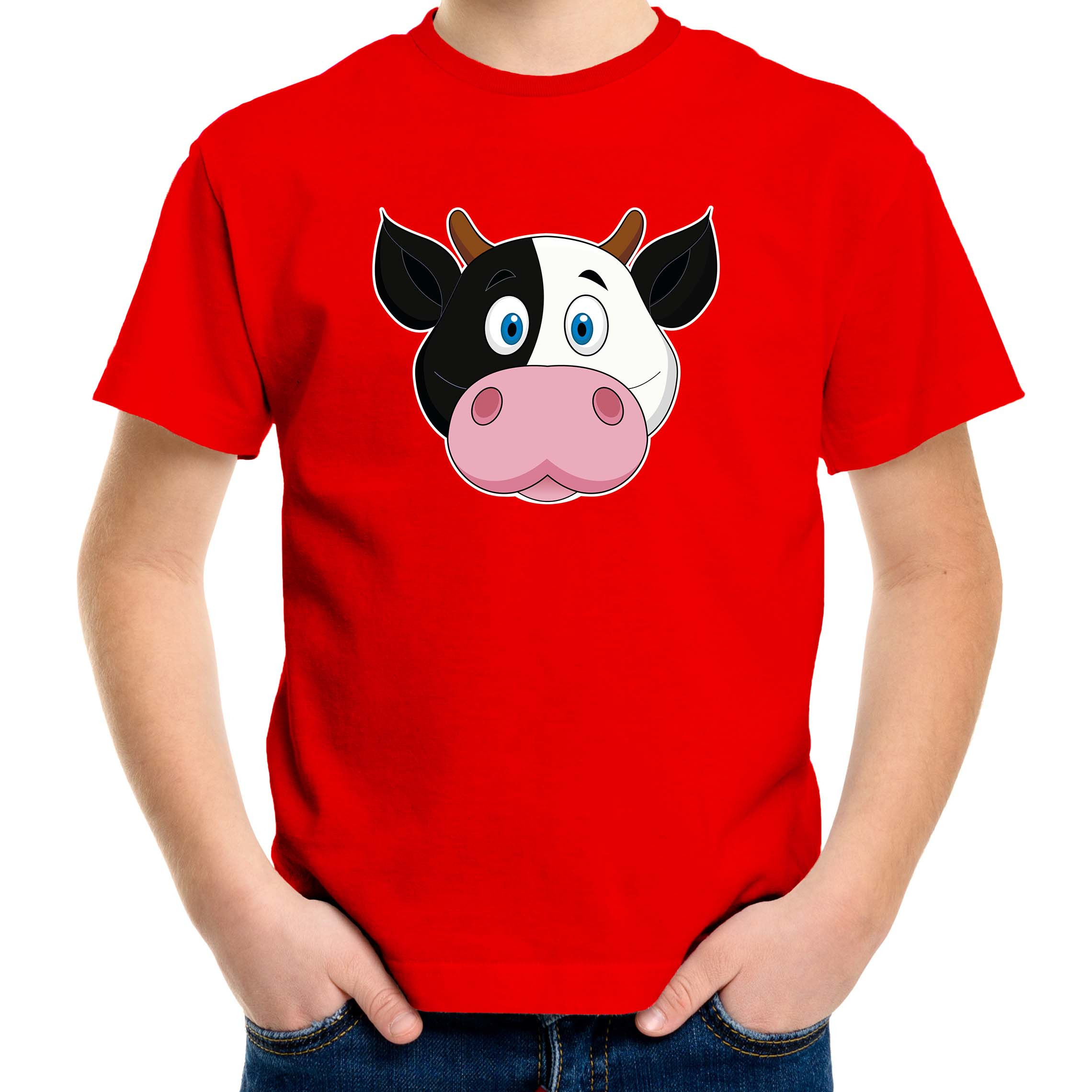 Cartoon koe t-shirt rood voor jongens en meisjes - Cartoon dieren t-shirts kinderen