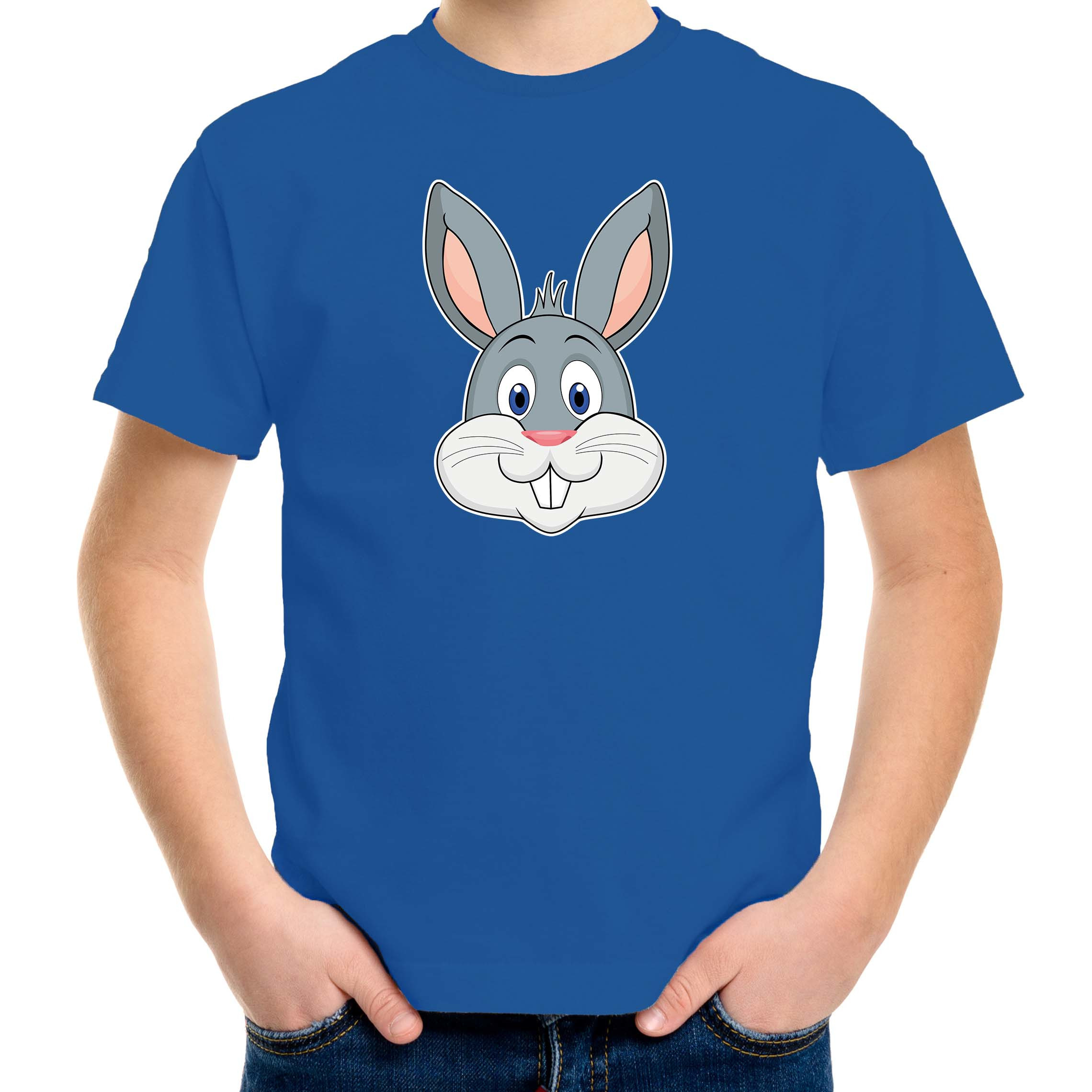 Cartoon konijn t-shirt blauw voor jongens en meisjes - Cartoon dieren t-shirts kinderen