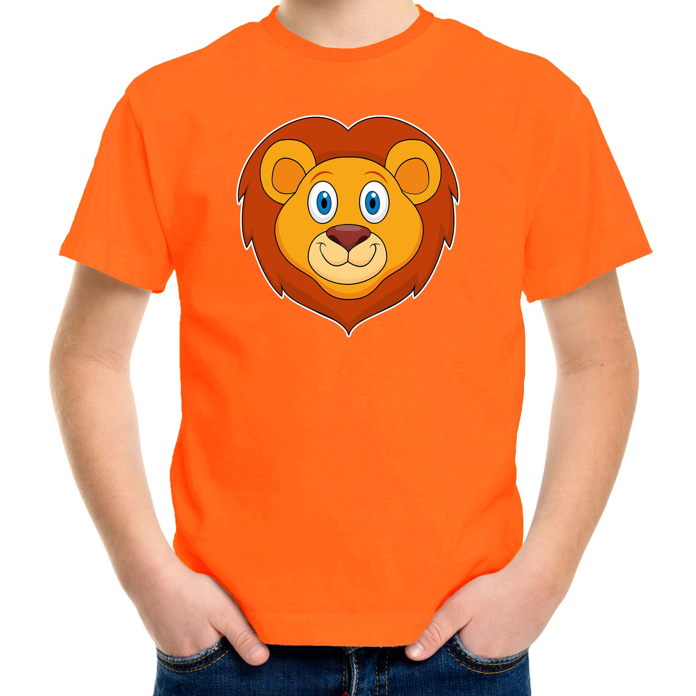 Cartoon leeuw t-shirt oranje voor jongens en meisjes - Cartoon dieren t-shirts kinderen