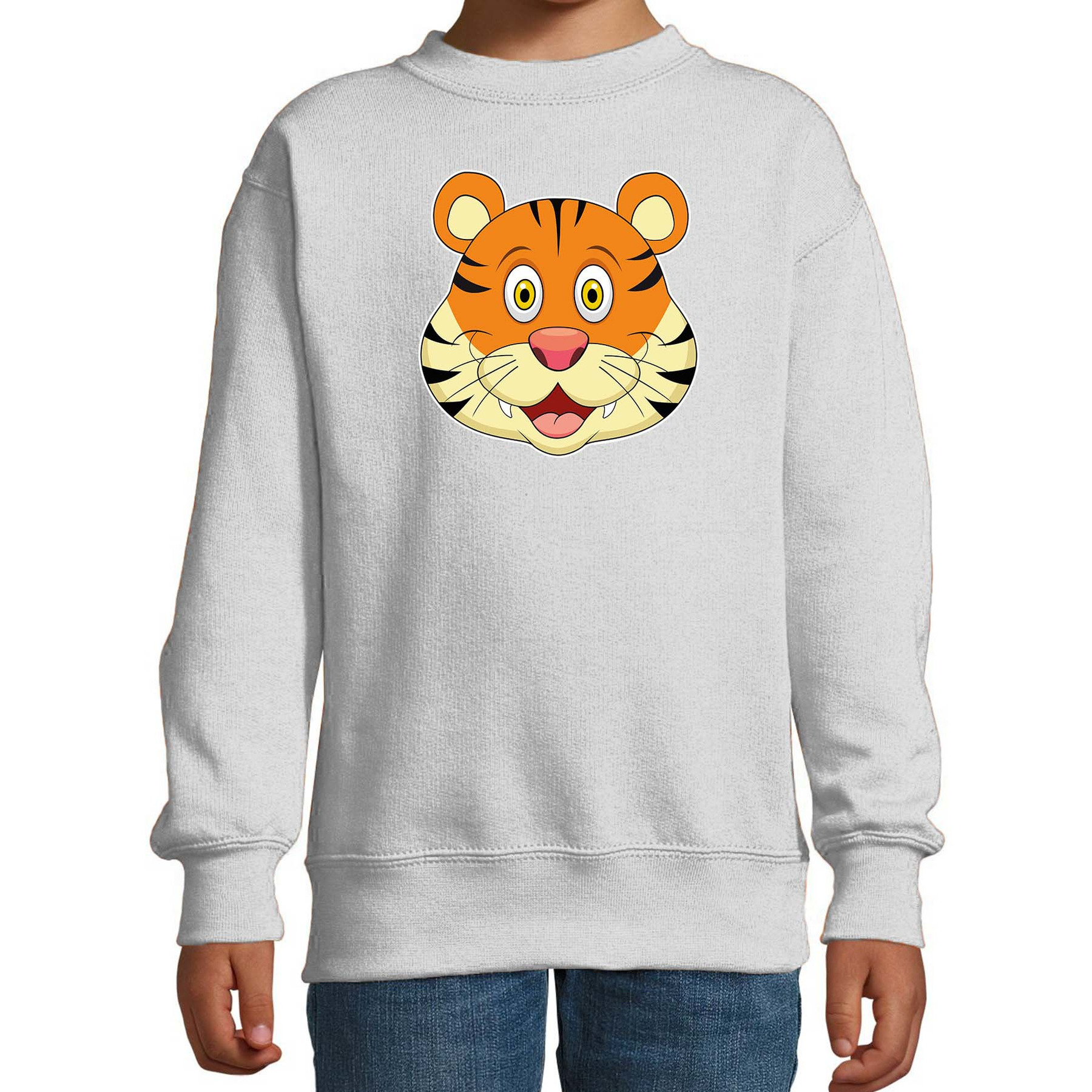 Cartoon tijger trui grijs voor jongens en meisjes - Cartoon dieren sweater kinderen