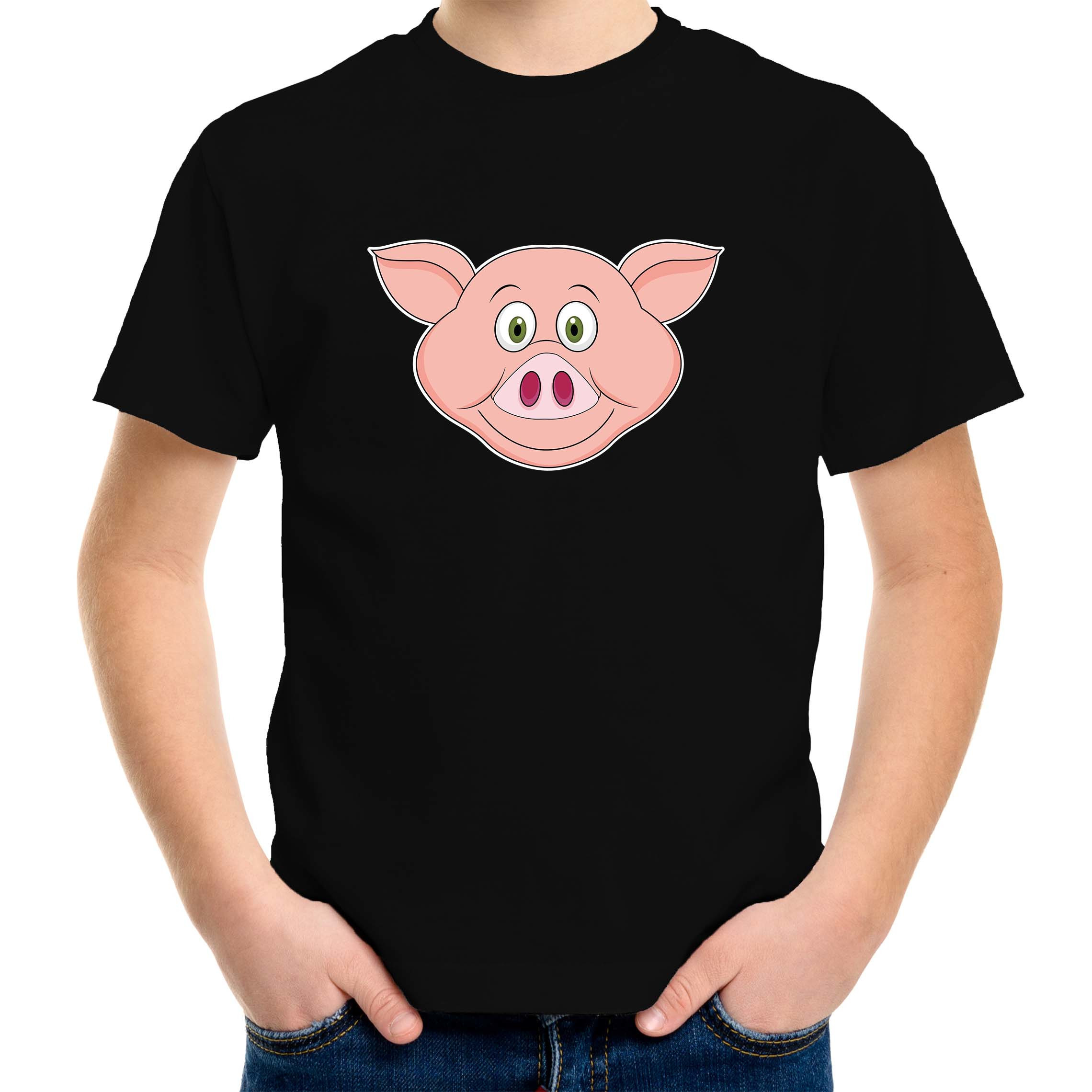Cartoon varken t-shirt zwart voor jongens en meisjes - Cartoon dieren t-shirts kinderen
