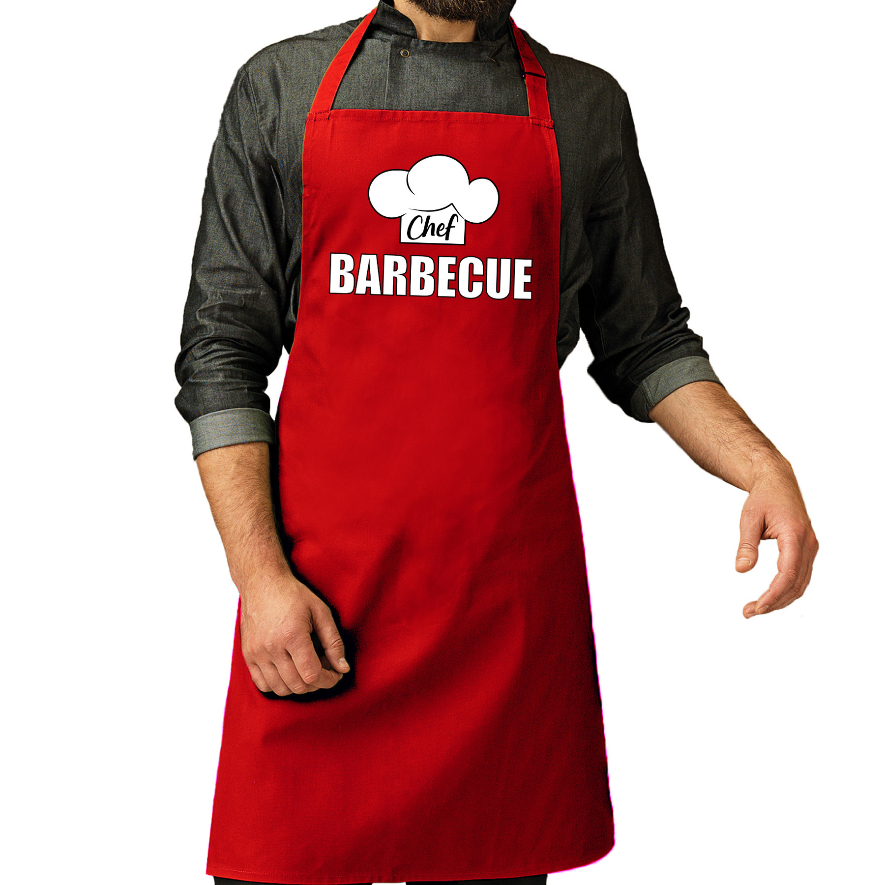 Chef barbecue schort - keukenschort rood heren