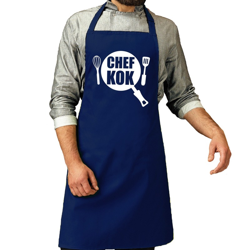 Chef kok barbeque schort - keukenschort kobalt blauw voor her