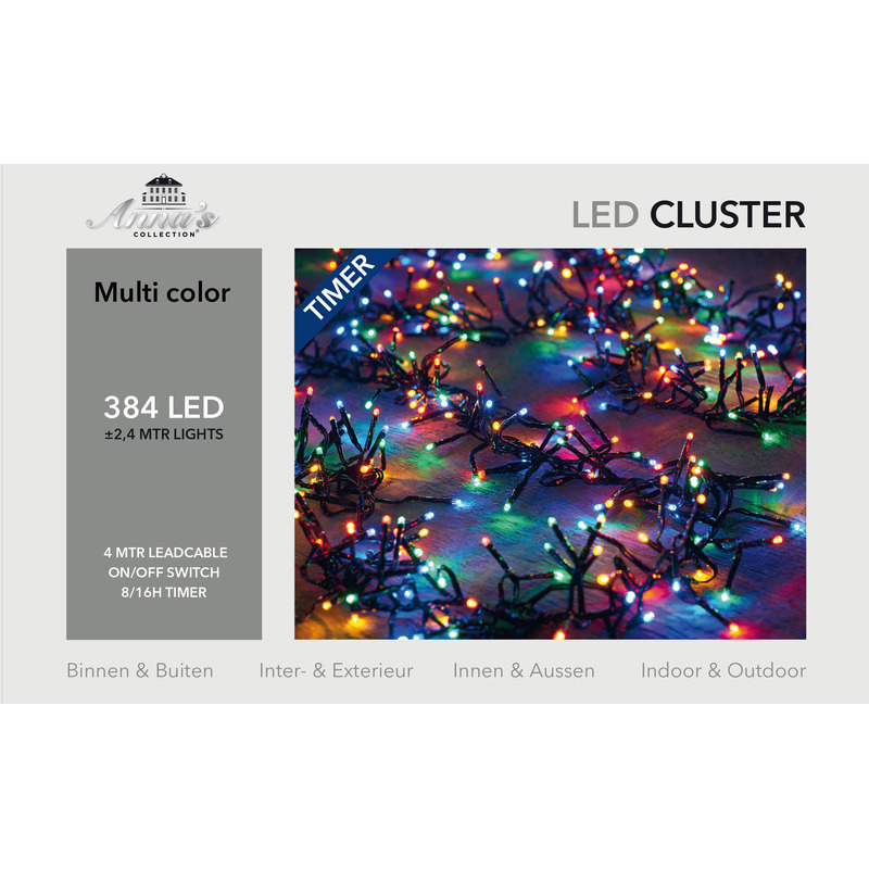 Clusterverlichting met timer 384 lampjes gekleurd 2,4 m