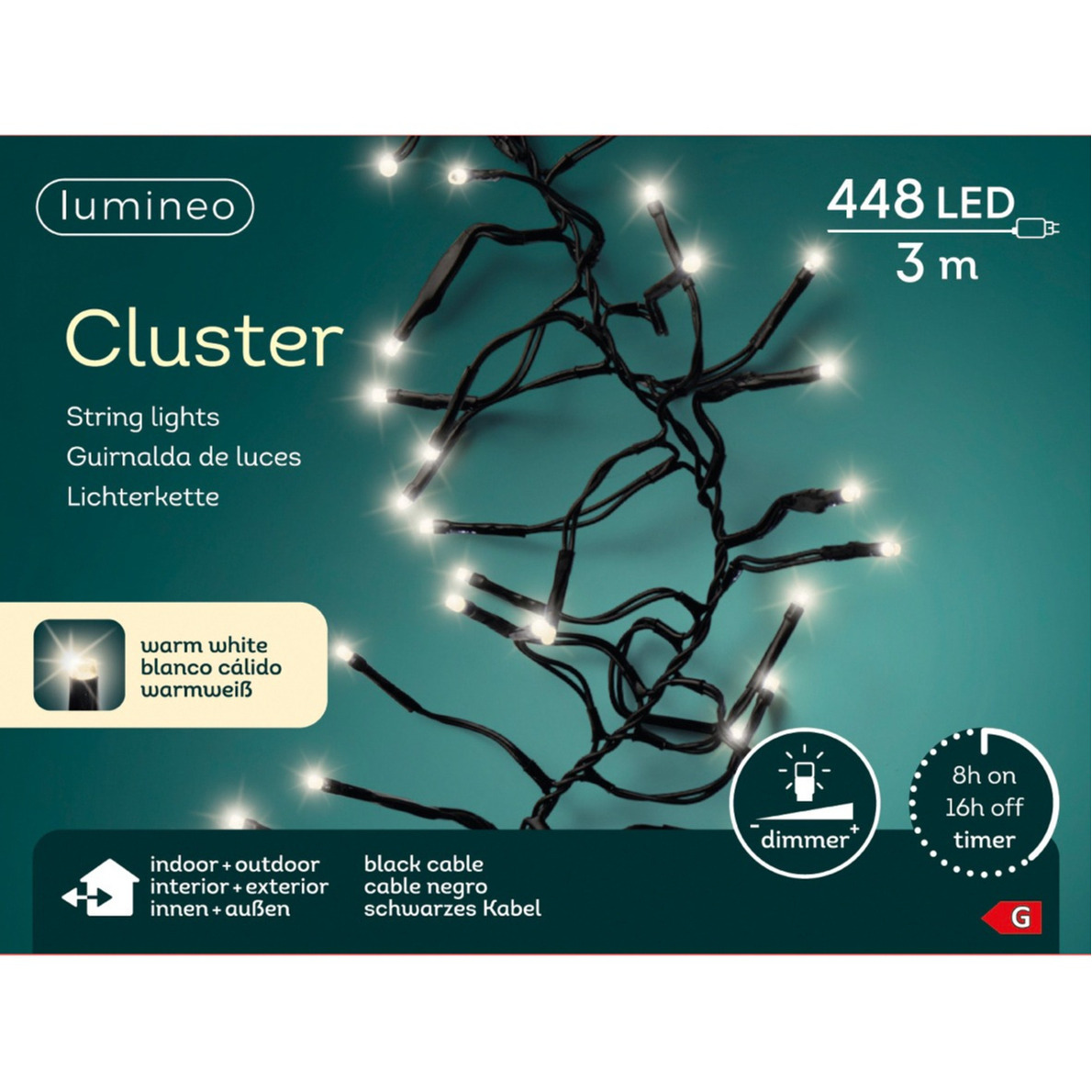 Clusterverlichting warm wit buiten 448 lampjes 300 cm inclusief timer en dimmer