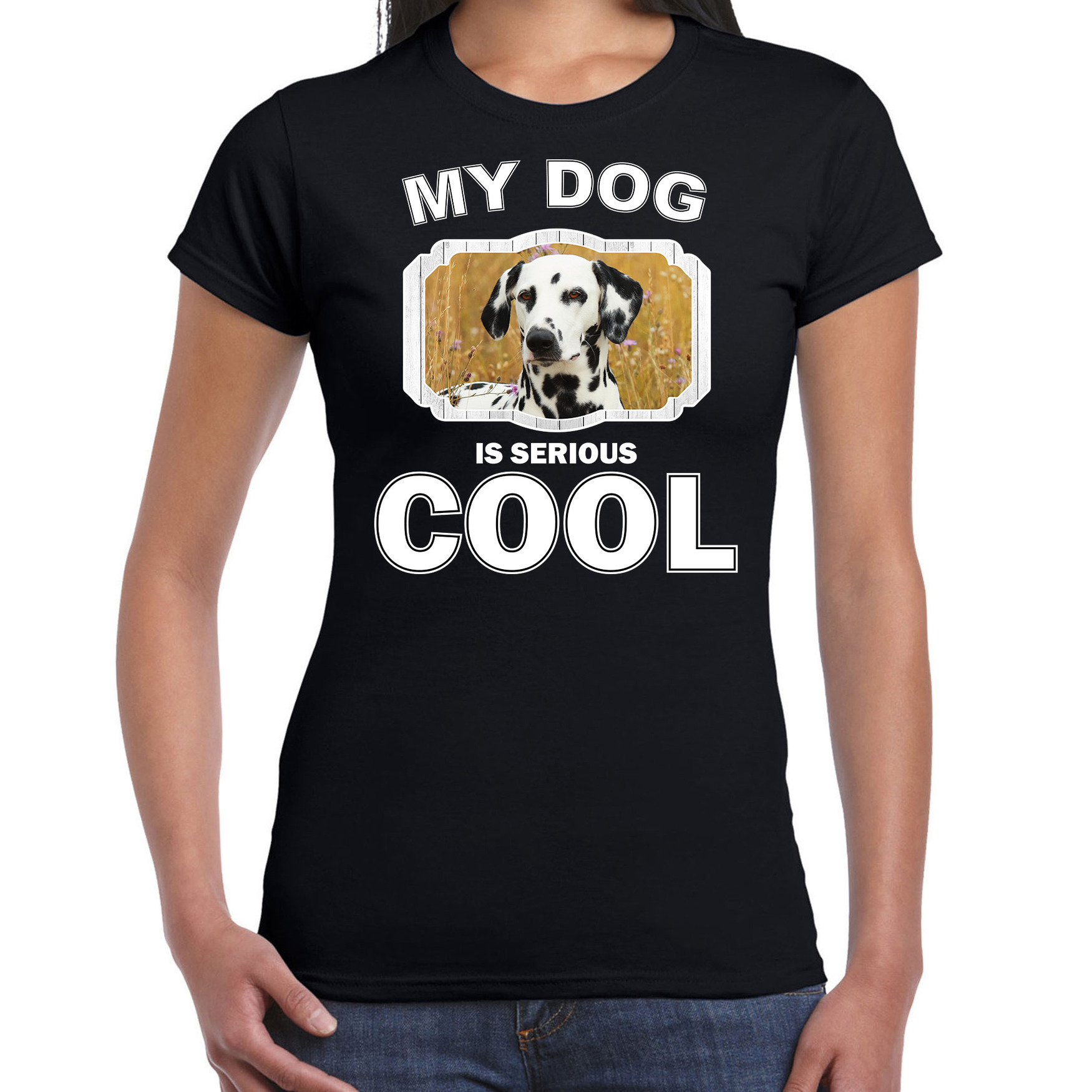 Dalmatier honden t-shirt my dog is serious cool zwart voor dames