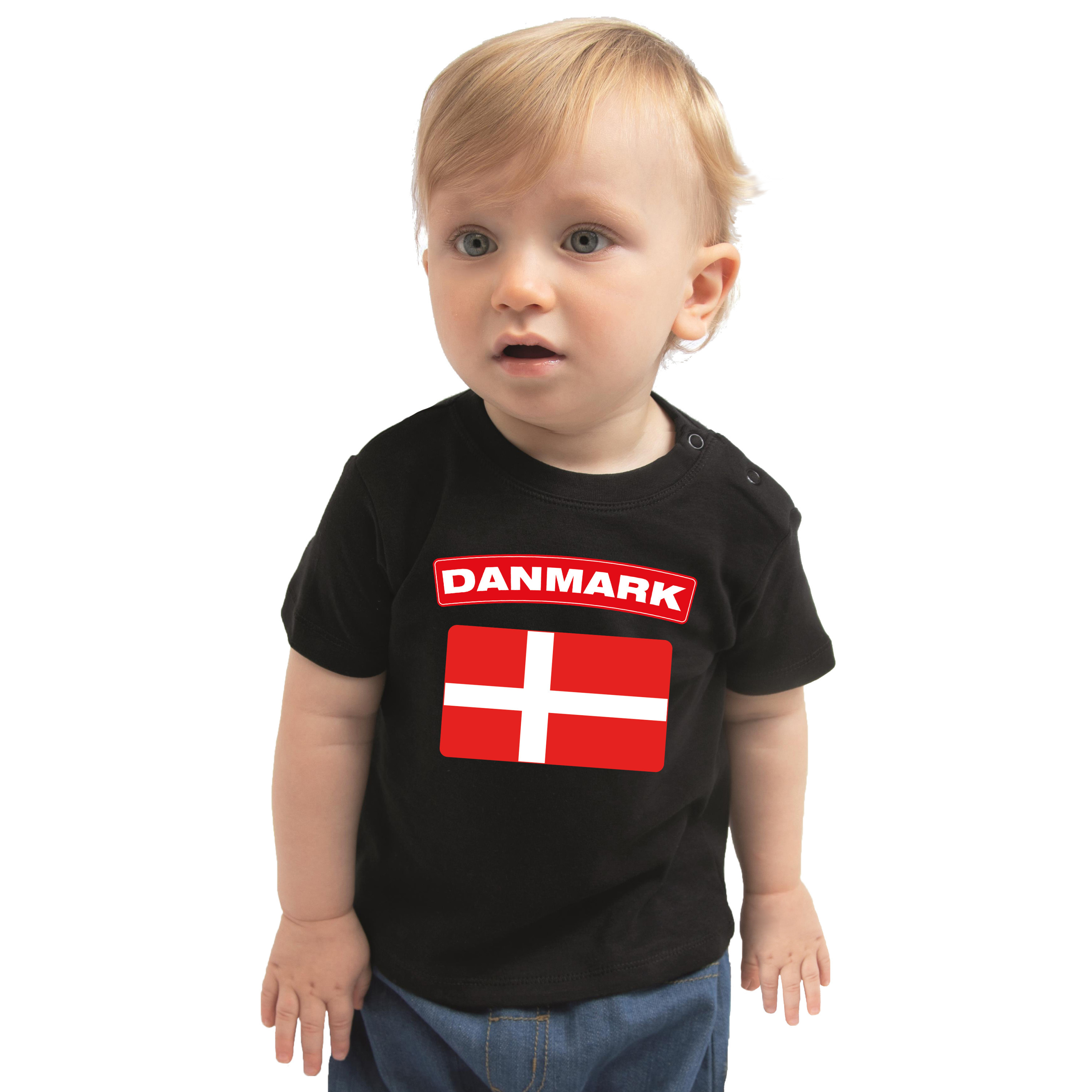 Danmark t-shirt met vlag Denemarken zwart voor babys