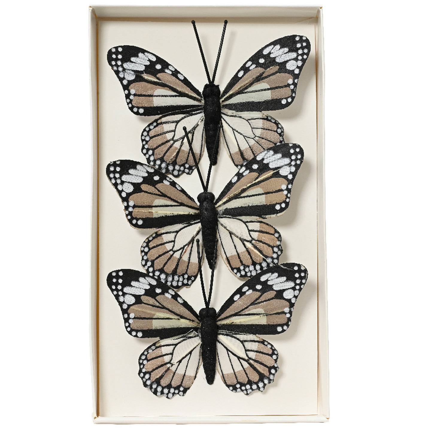 Decoratie vlinders op draad 3x bruin tinten 8 x 6 cm