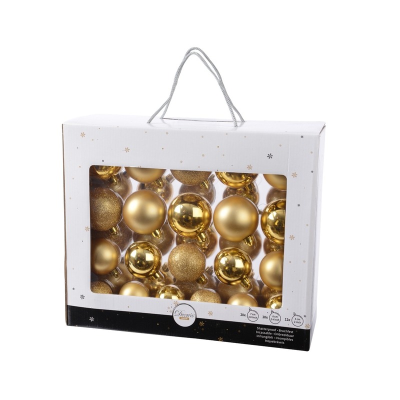 Decoris Kerstballen 42 stuks goud kunststof 5-6-7 cm