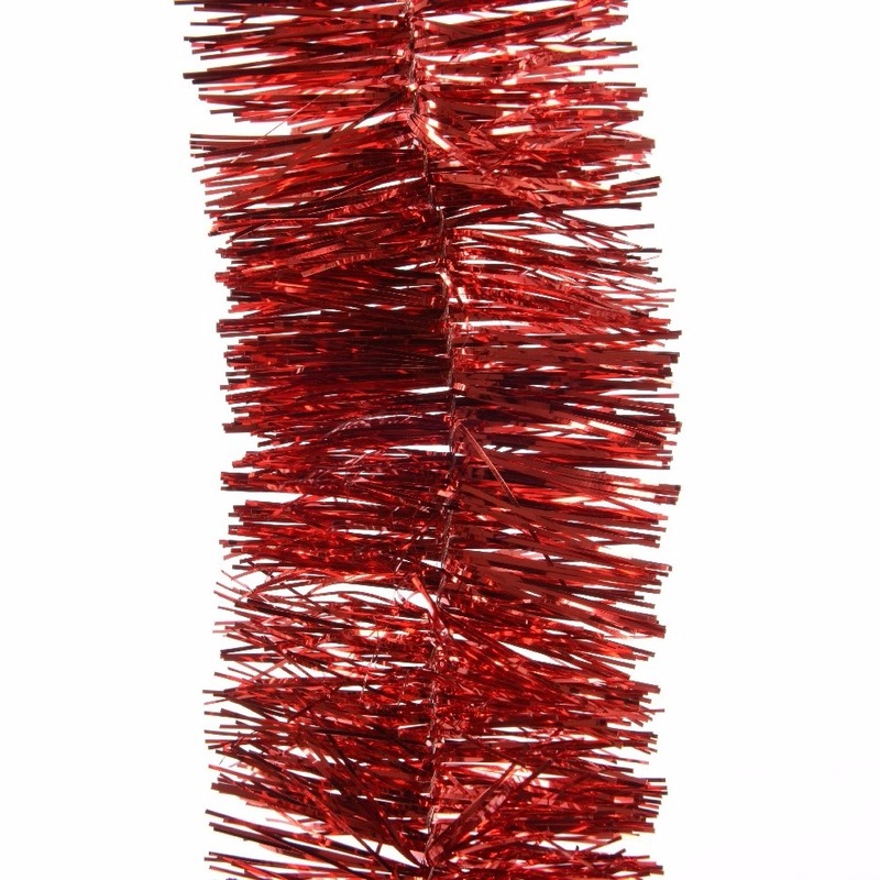 Decoris Kerstslinger-guirlande rood glanzend lametta 270 cm