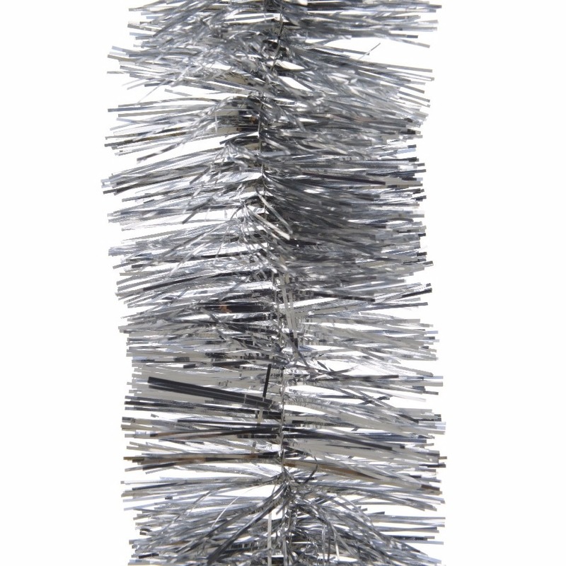 Decoris Kerstslinger-guirlande zilver glanzend lametta 270 cm