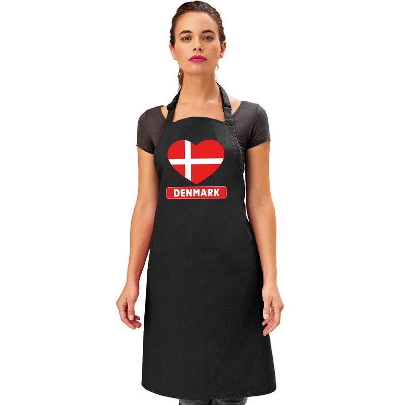 Denemarken hart vlag barbecueschort/ keukenschort zwart