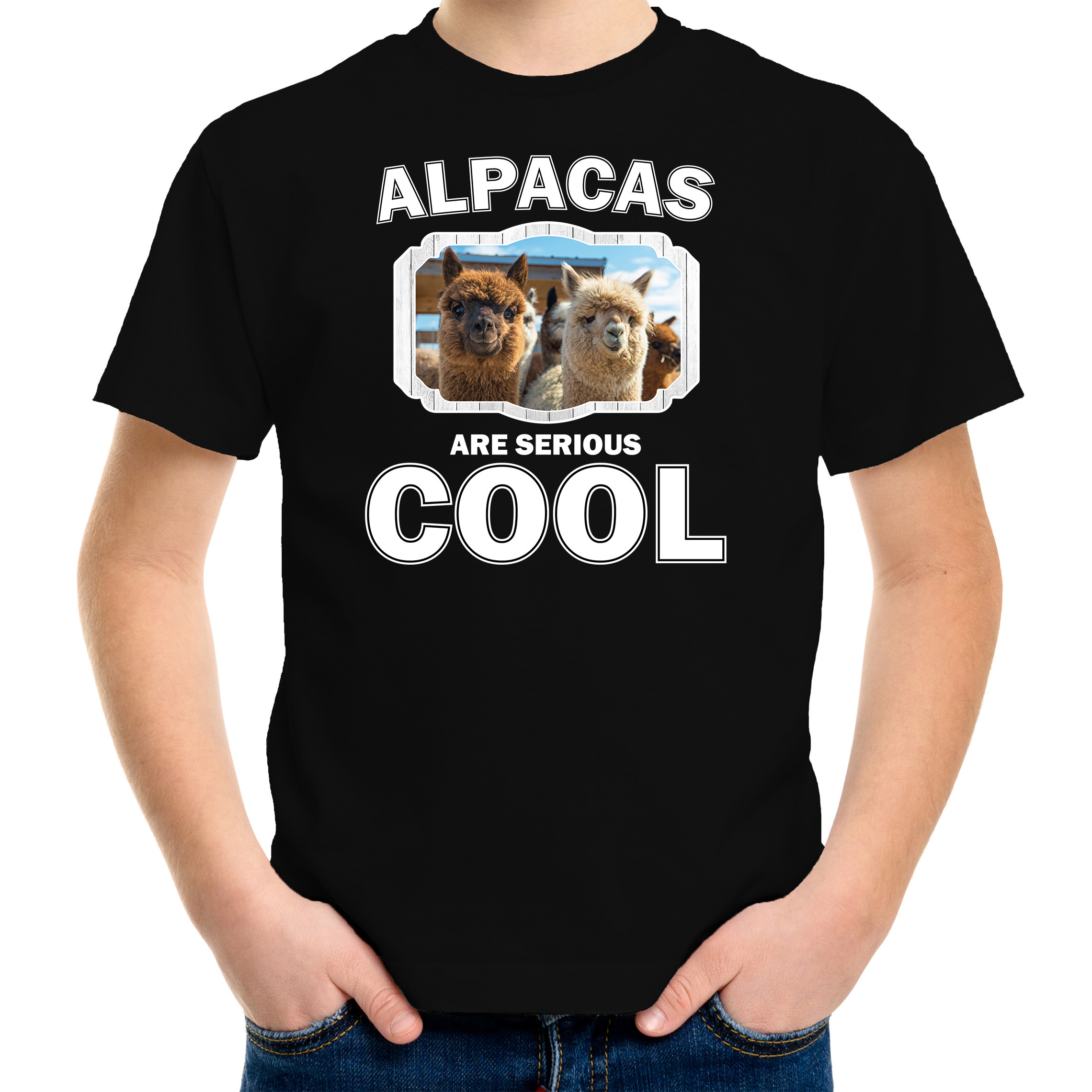 Dieren alpaca t-shirt zwart kinderen - alpacas are cool shirt jongens en meisjes
