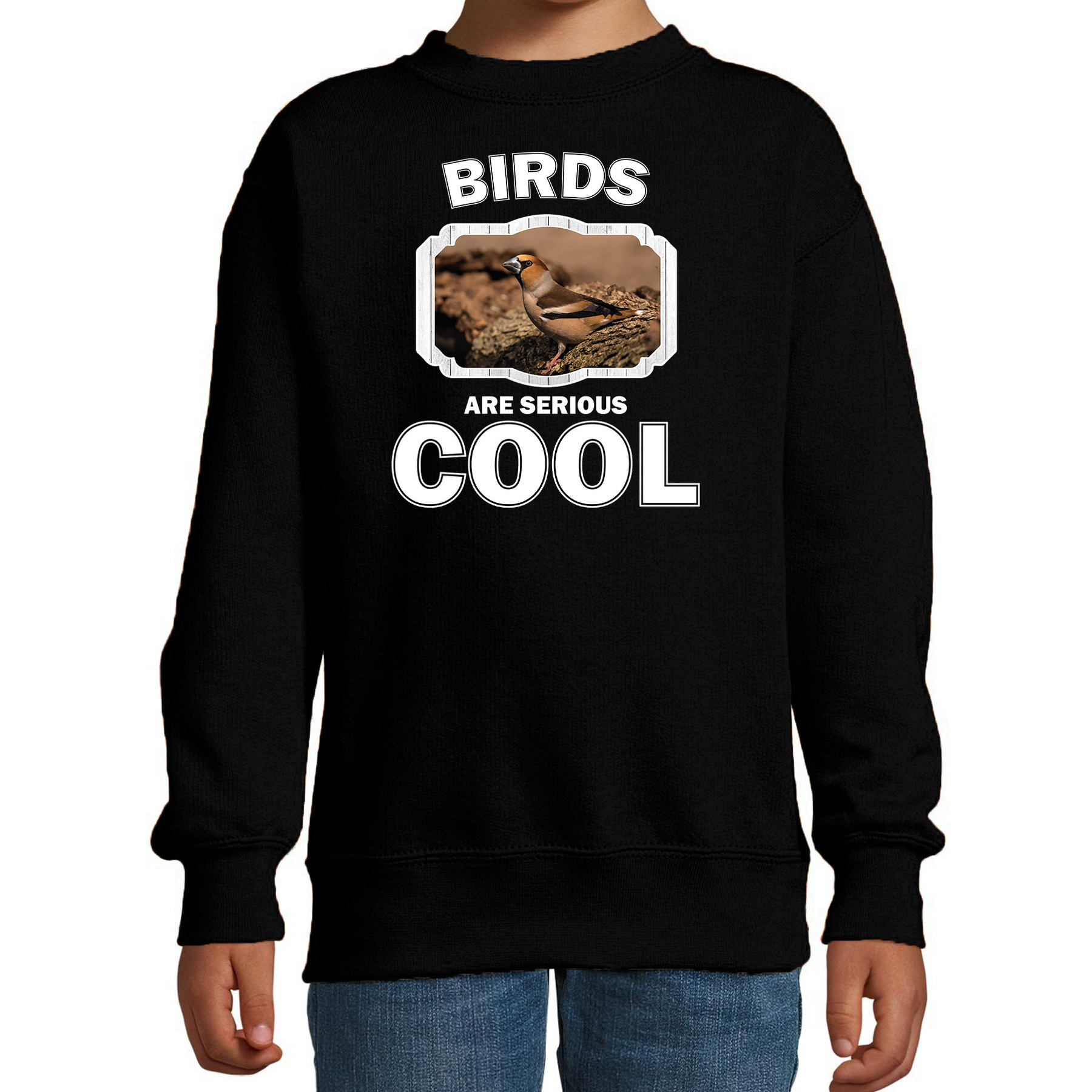 Dieren appelvink vogel sweater zwart kinderen - birds are cool trui jongens en meisjes