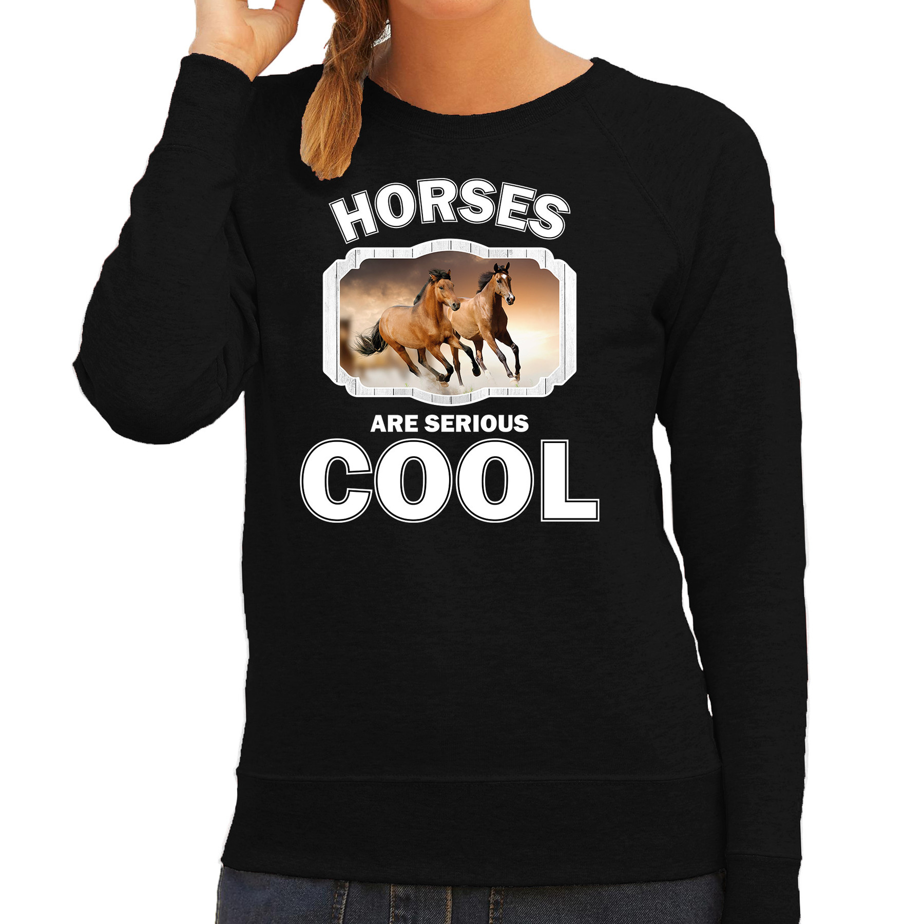 Dieren bruin paard sweater zwart dames - horses are cool trui