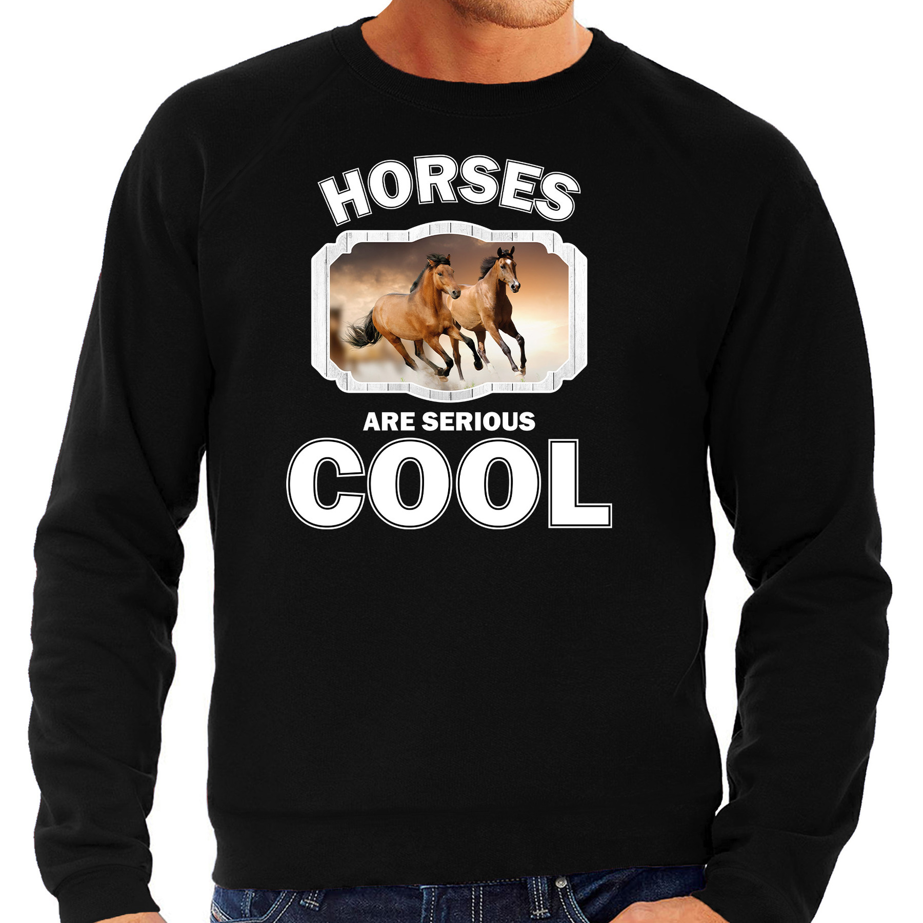 Dieren bruin paard sweater zwart heren - horses are cool trui