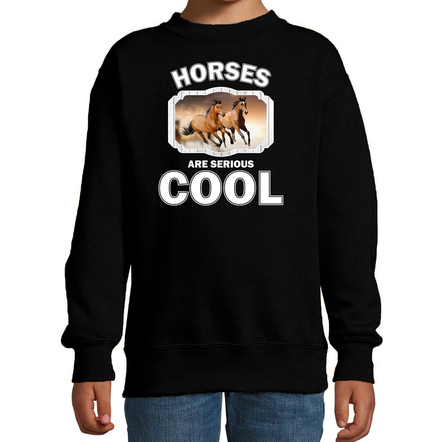 Dieren bruin paard sweater zwart kinderen - horses are cool trui jongens en meisjes