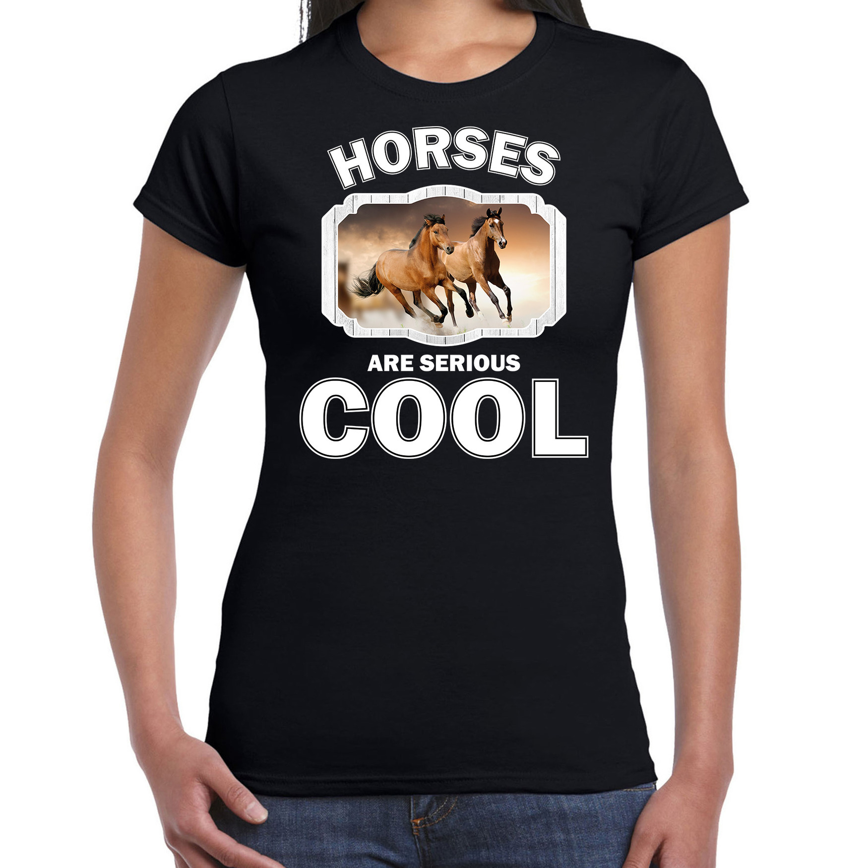 Dieren bruin paard t-shirt zwart dames - horses are cool shirt