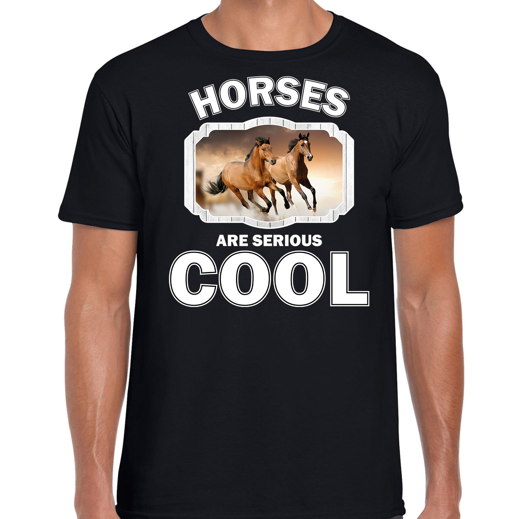 Dieren bruin paard t-shirt zwart heren - horses are cool shirt