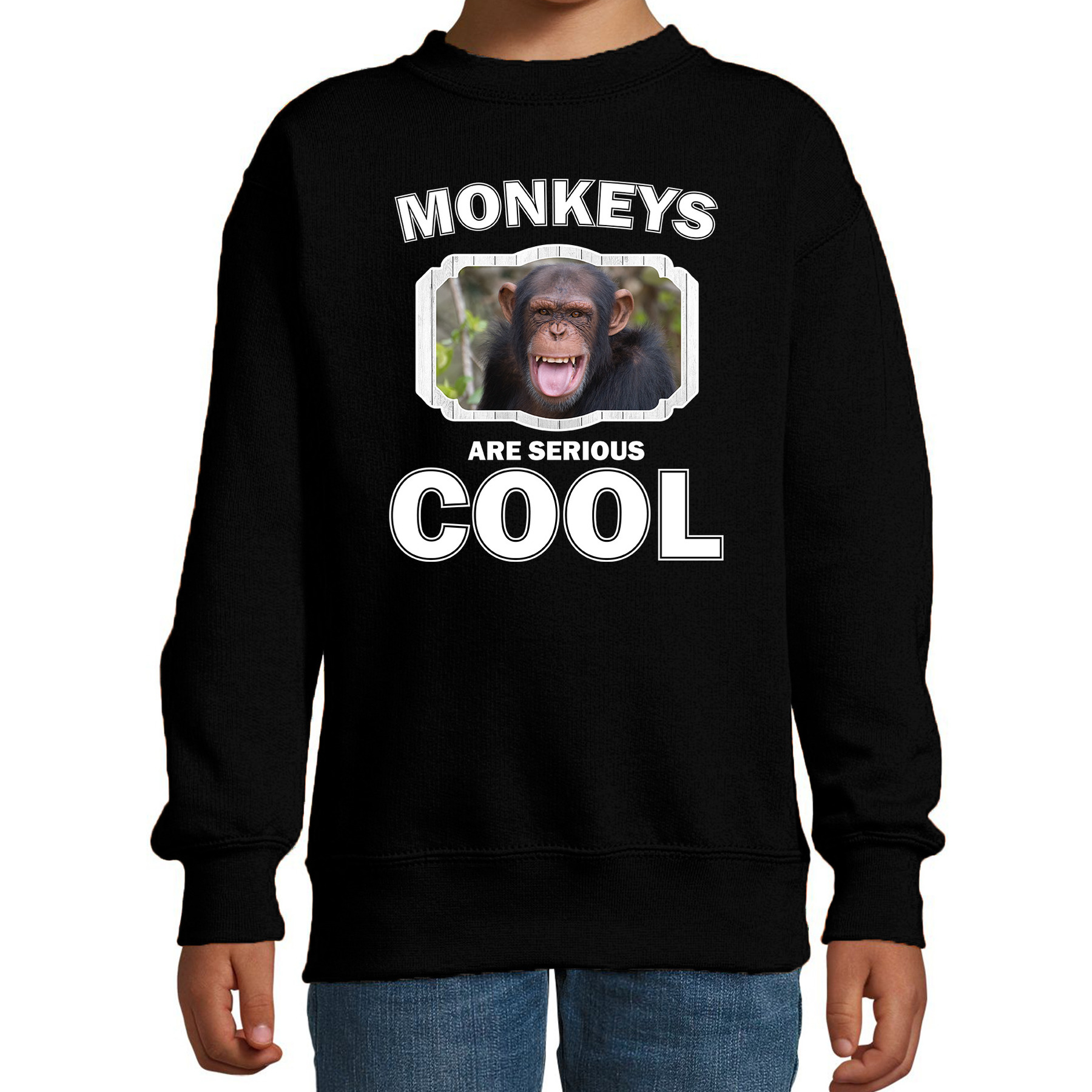 Dieren chimpansee sweater zwart kinderen - monkeys are cool trui jongens en meisjes