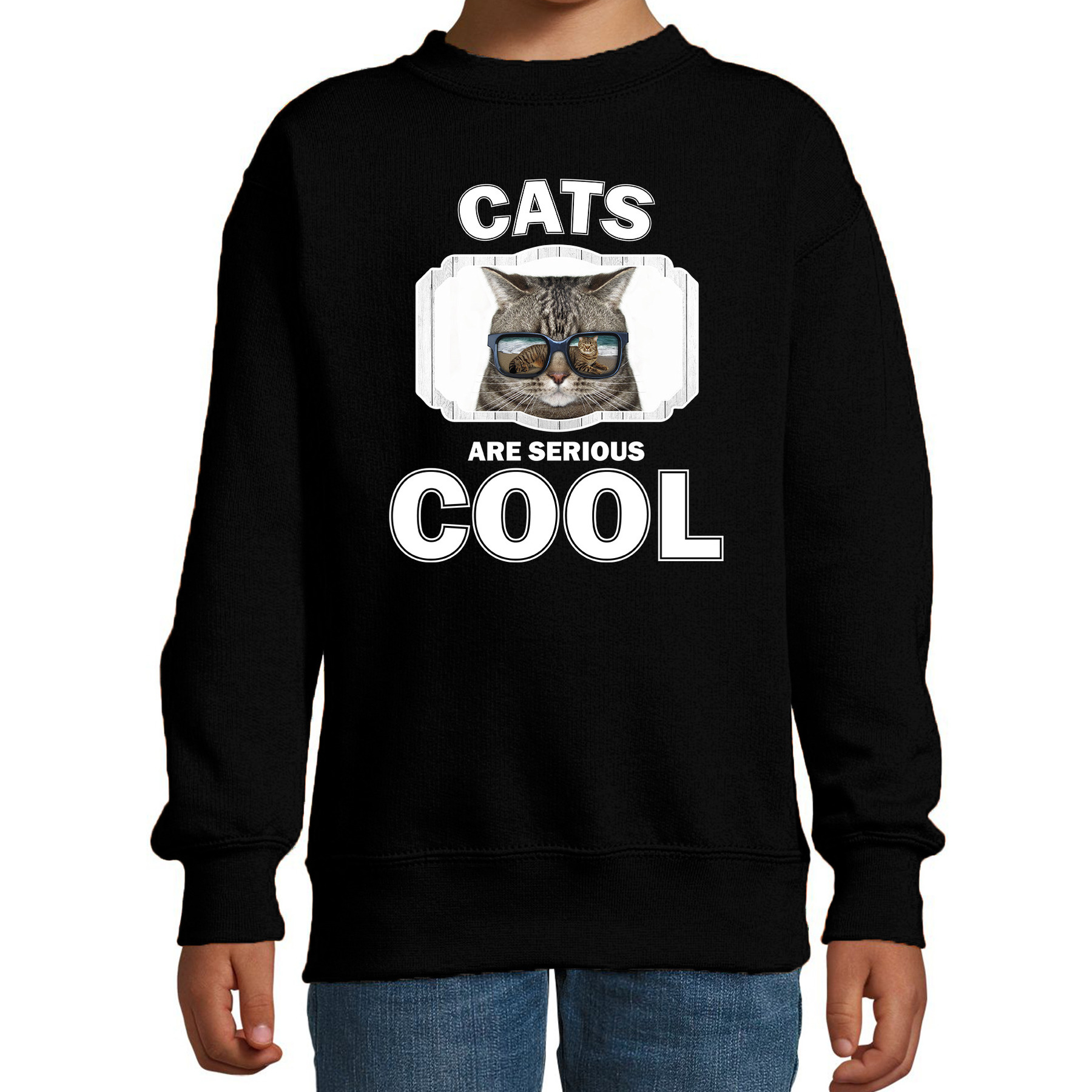 Dieren coole poes sweater zwart kinderen - cats are cool trui jongens en meisjes