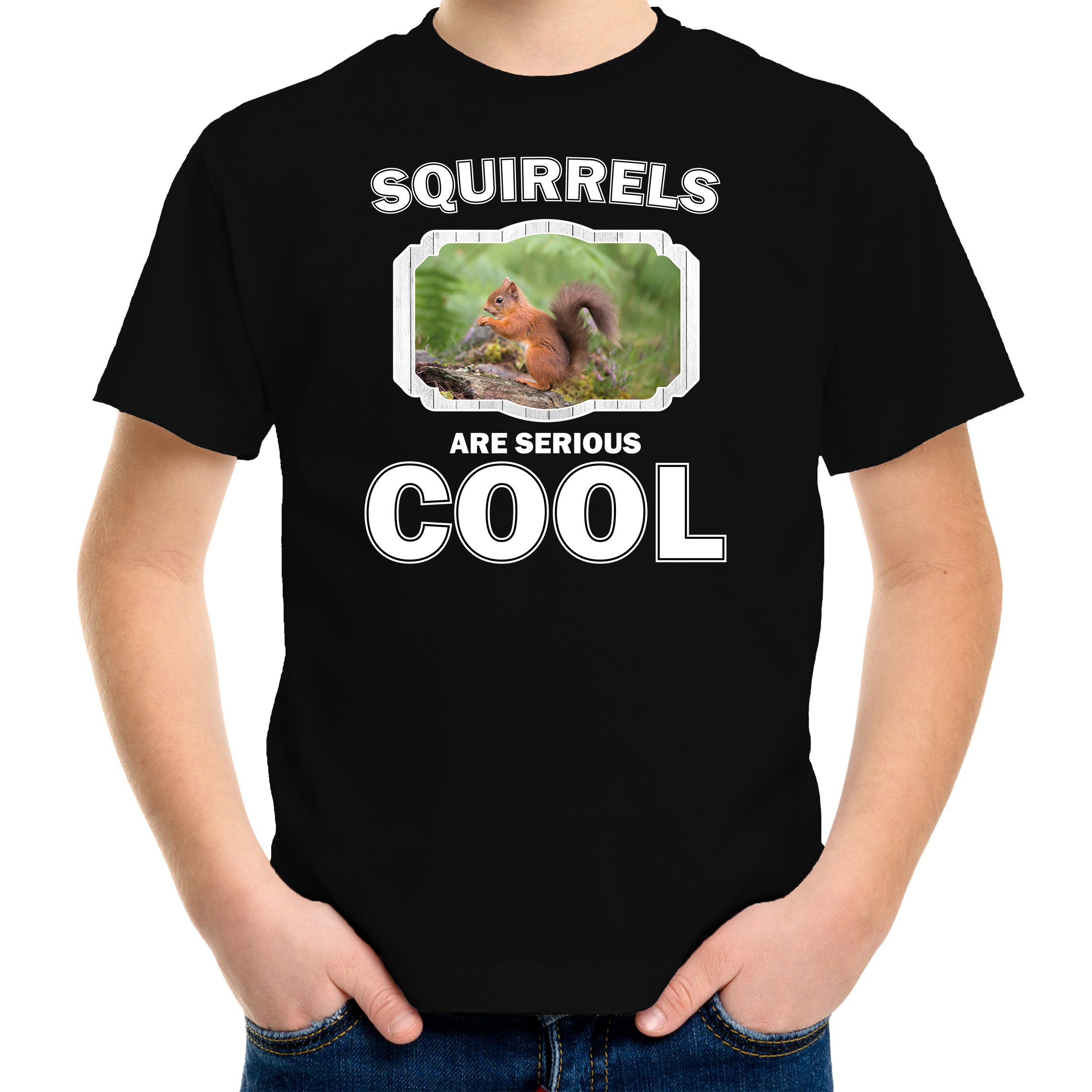 Dieren eekhoorntje t-shirt zwart kinderen - squirrels are cool shirt jongens en meisjes