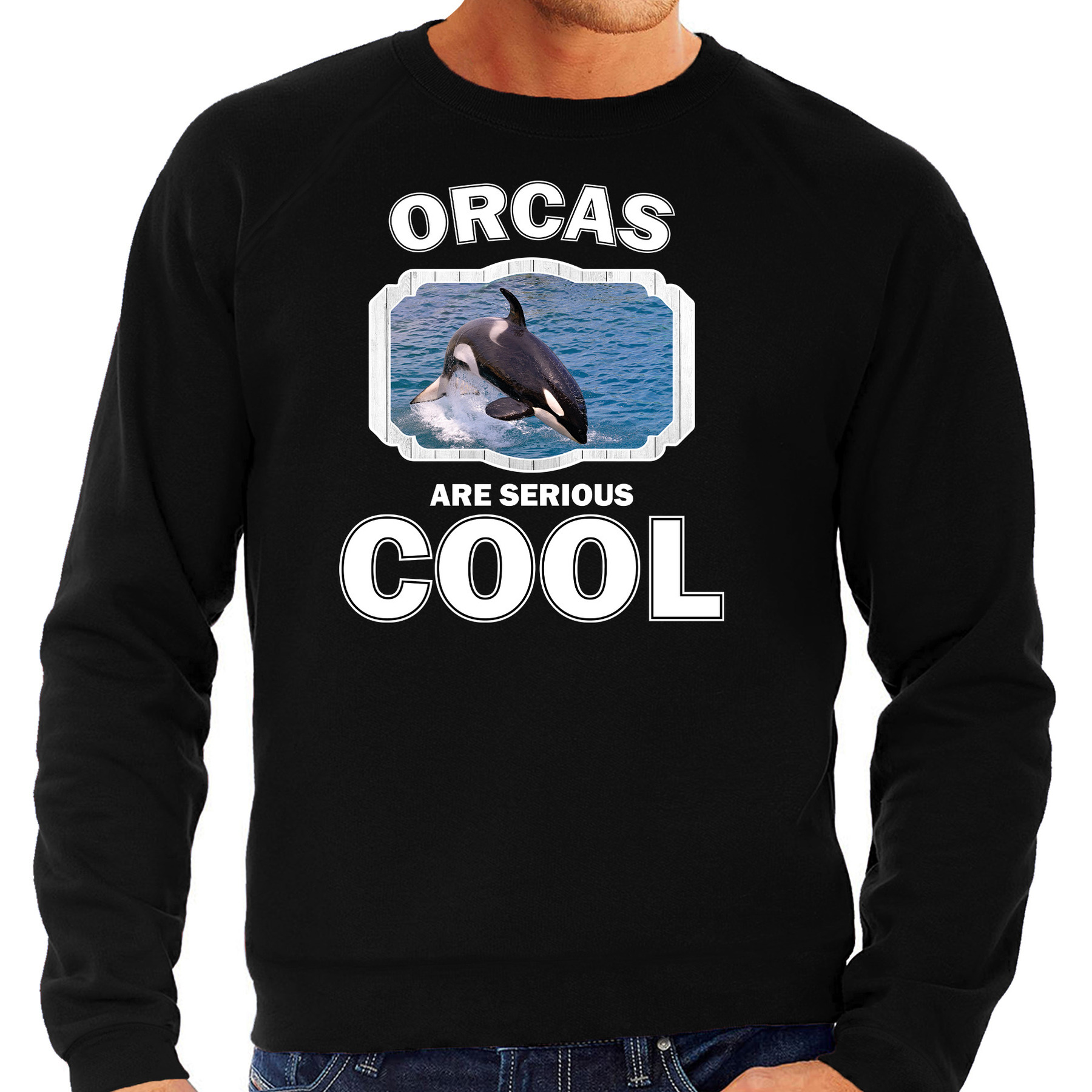 Dieren grote orka sweater zwart heren - orcas are cool trui