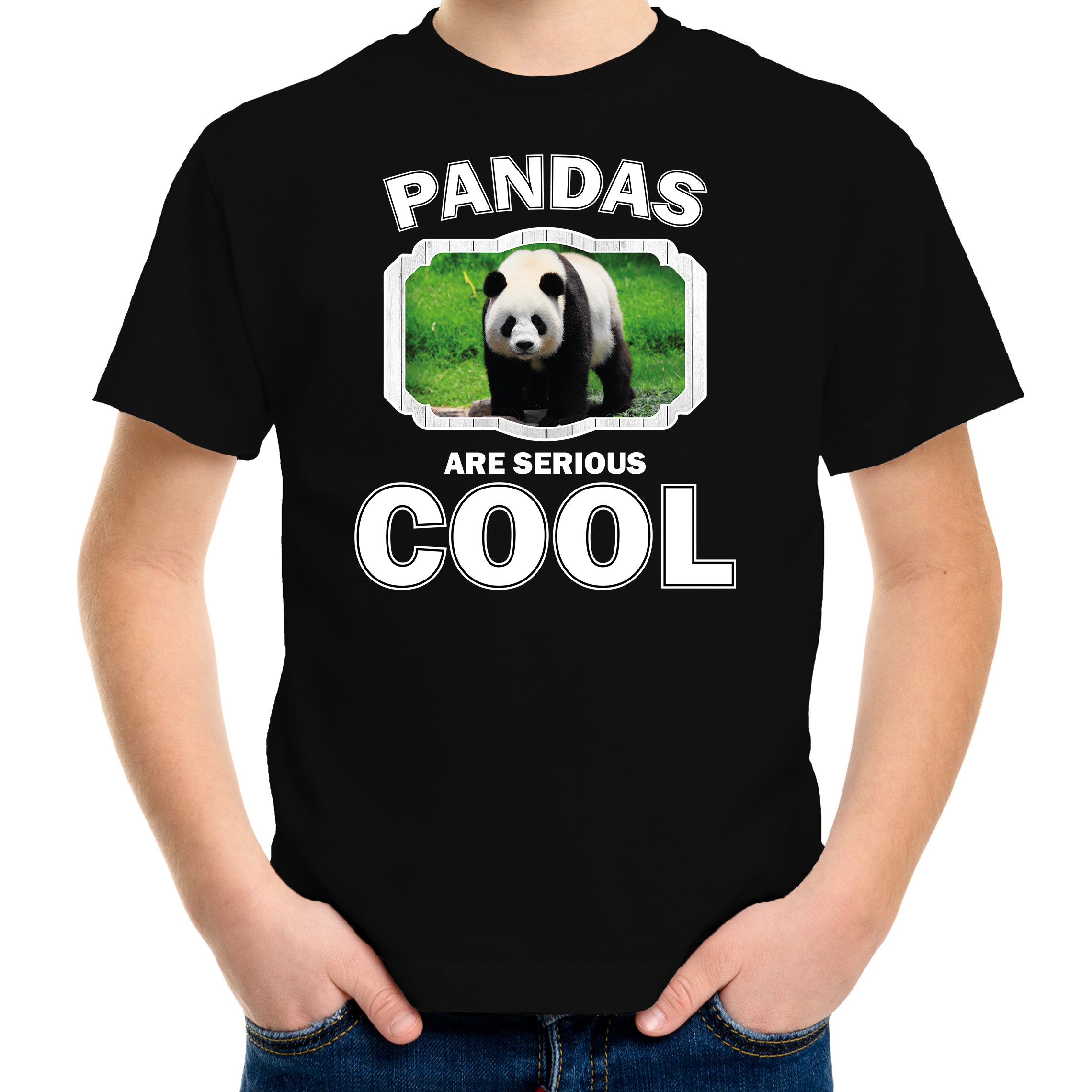 Dieren grote panda t-shirt zwart kinderen - pandas are cool shirt jongens en meisjes