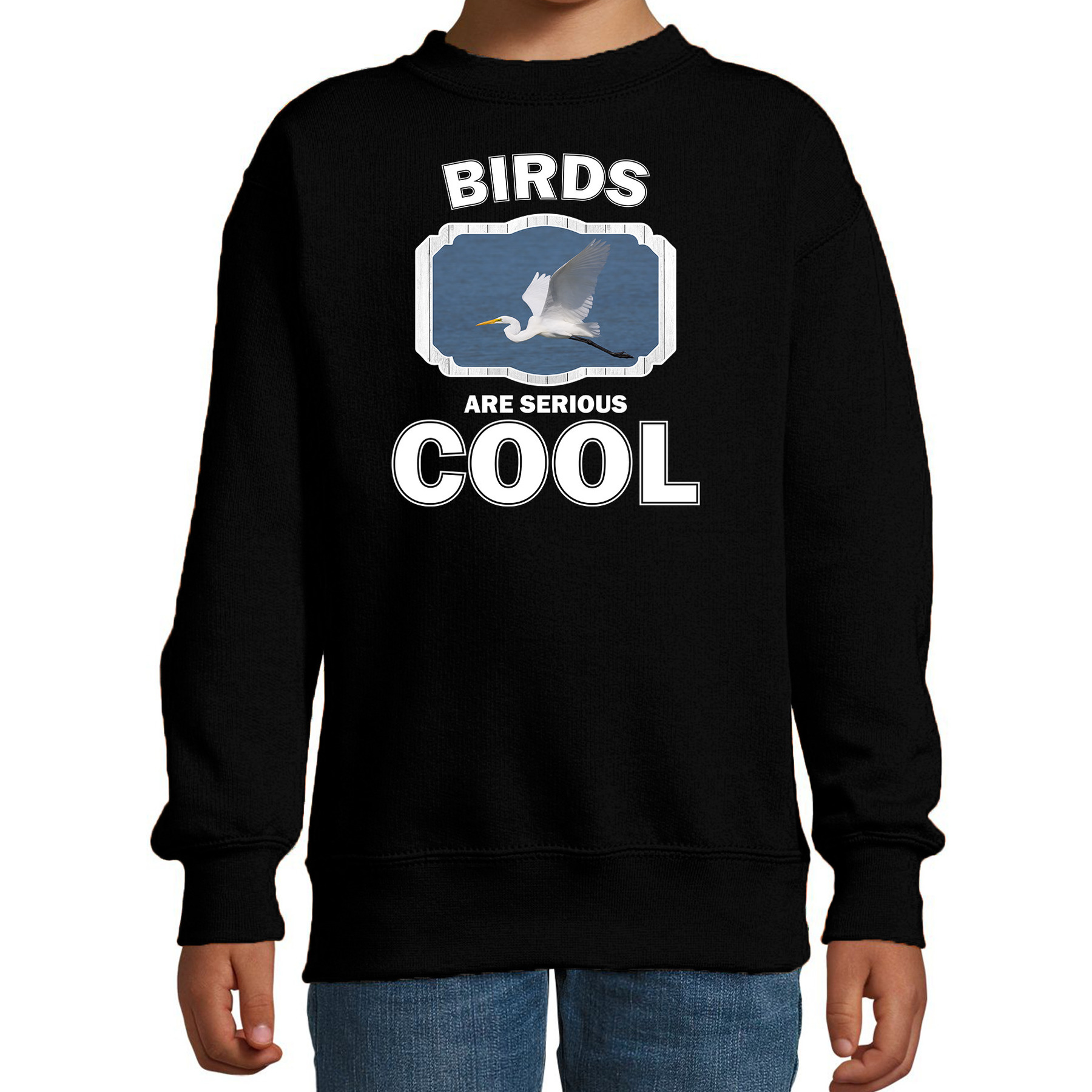 Dieren grote zilverreiger sweater zwart kinderen - birds are cool trui jongens en meisjes