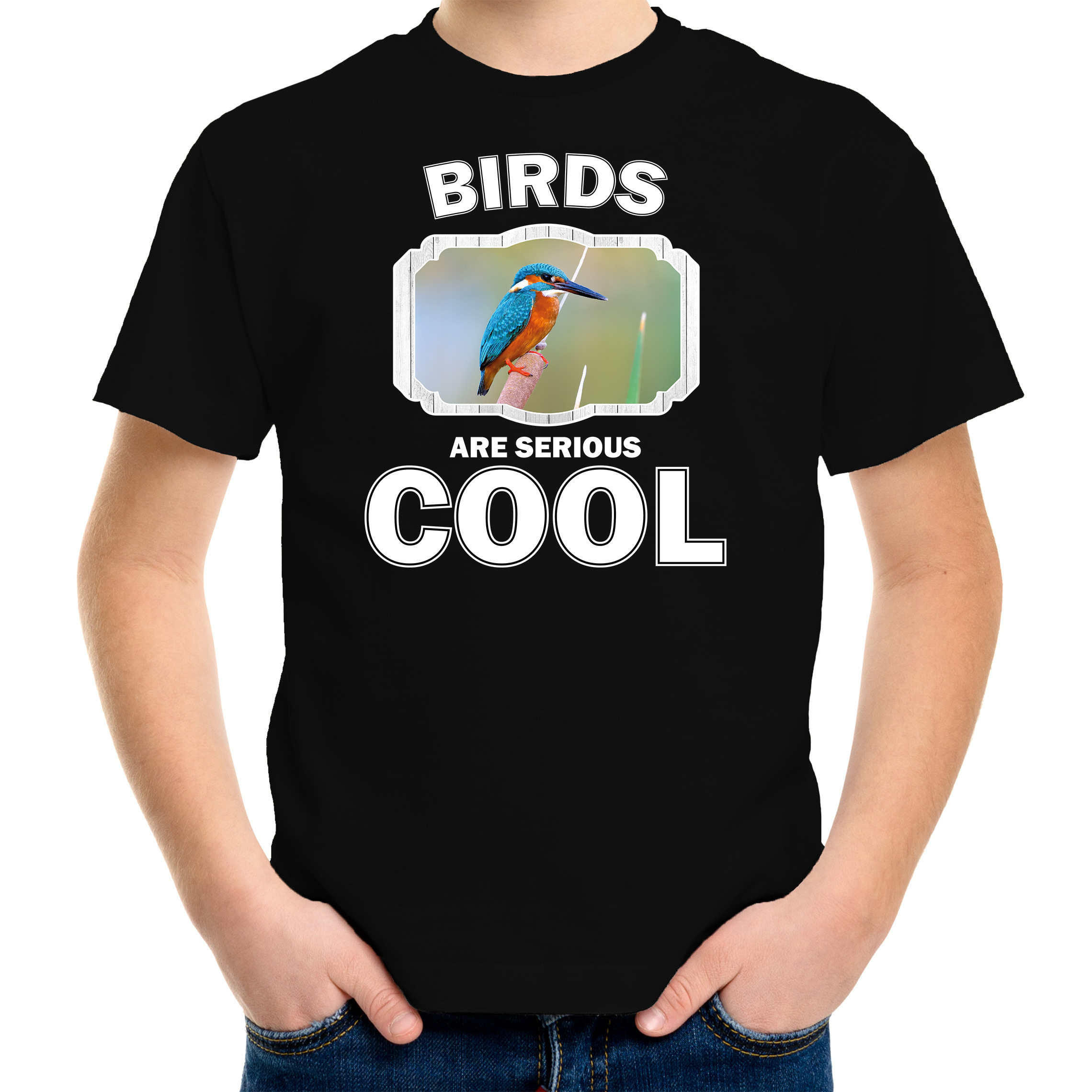 Dieren ijsvogel t-shirt zwart kinderen - birds are cool shirt jongens en meisjes