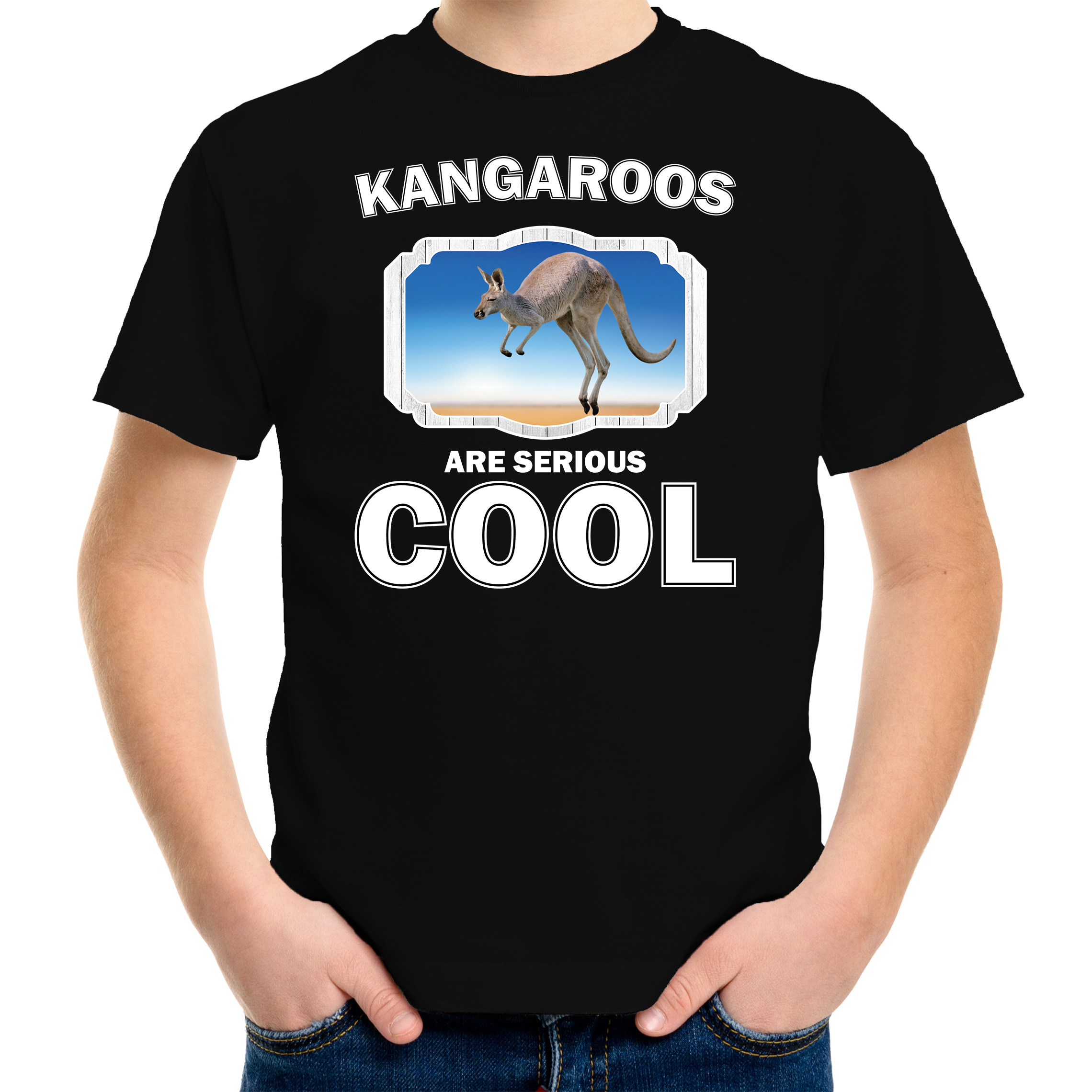 Dieren kangoeroe t-shirt zwart kinderen - kangaroos are cool shirt jongens en meisjes