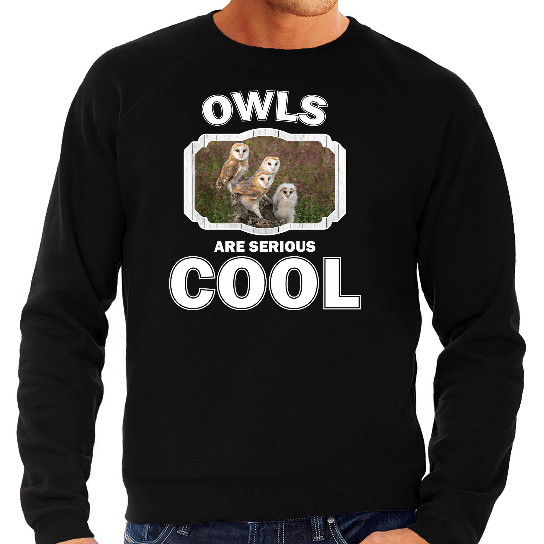 Dieren kerkuil sweater zwart heren owls are cool trui