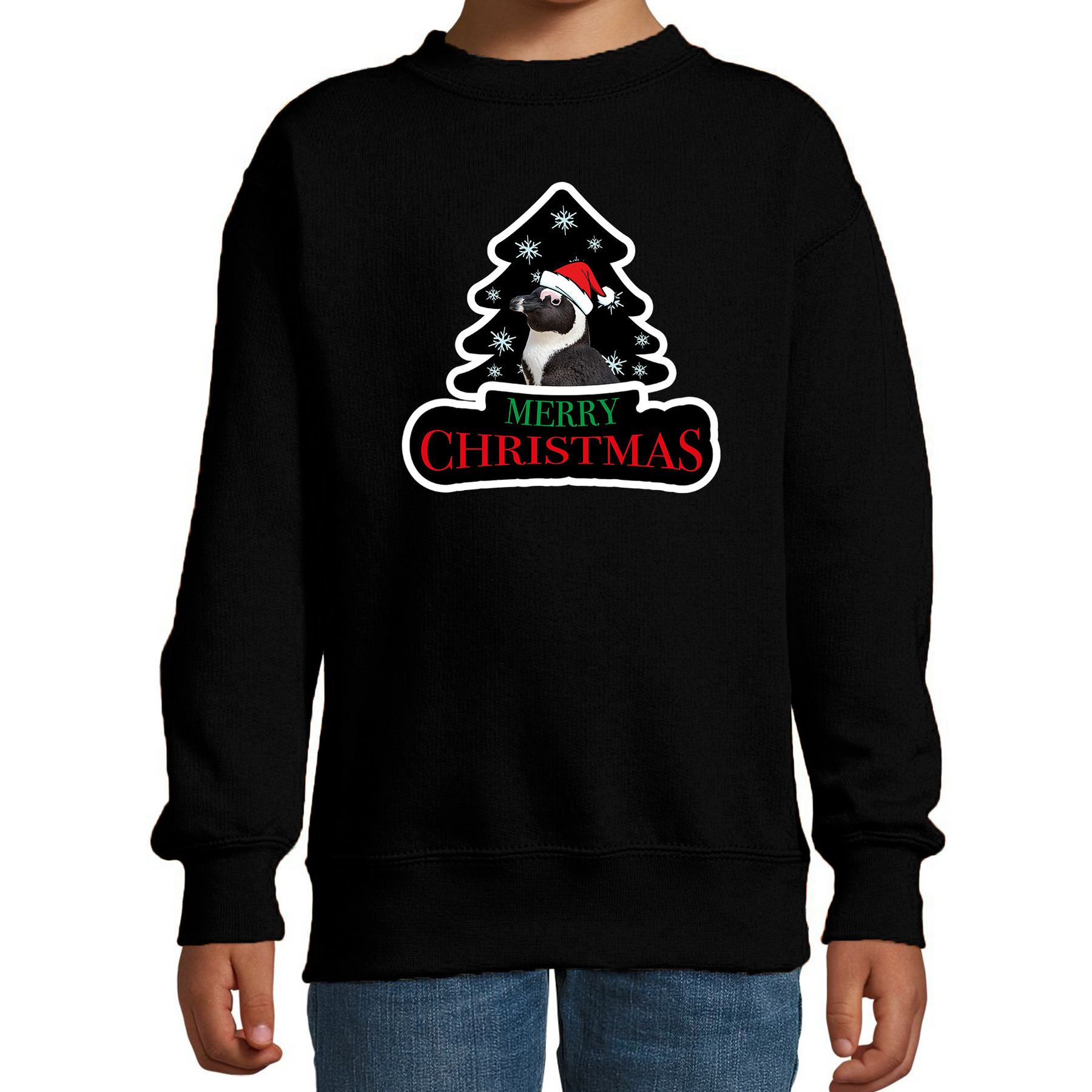 Dieren kersttrui pinguin zwart kinderen Foute pinguins kerstsweater