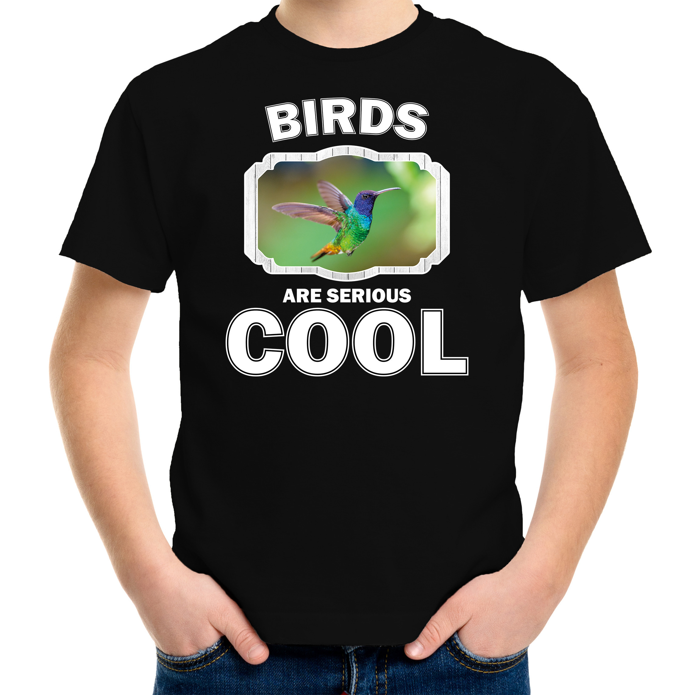Dieren kolibrie vogel t-shirt zwart kinderen - birds are cool shirt jongens en meisjes