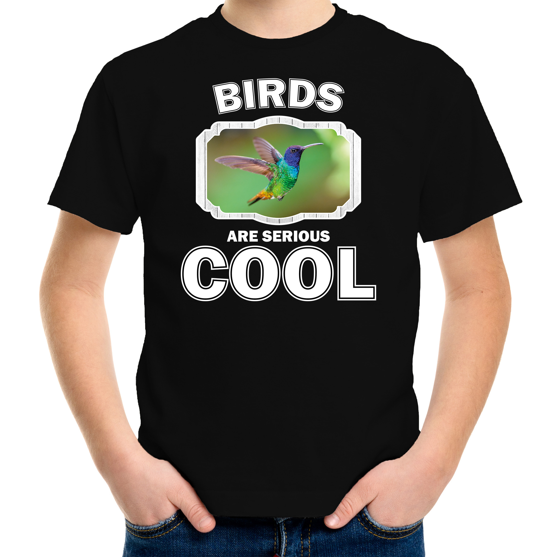 Dieren kolibrie vogel vliegend t-shirt zwart kinderen - birds are cool shirt jongens en meisjes